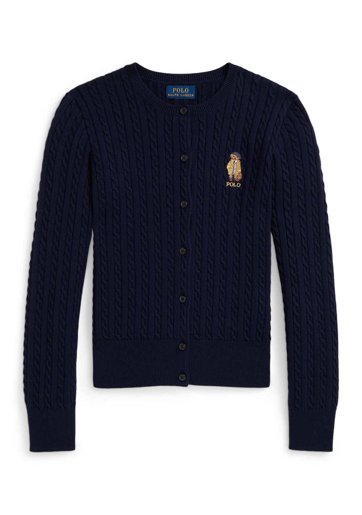 Girls 7-16 Polo Bear Mini-Cable Cotton Cardigan
