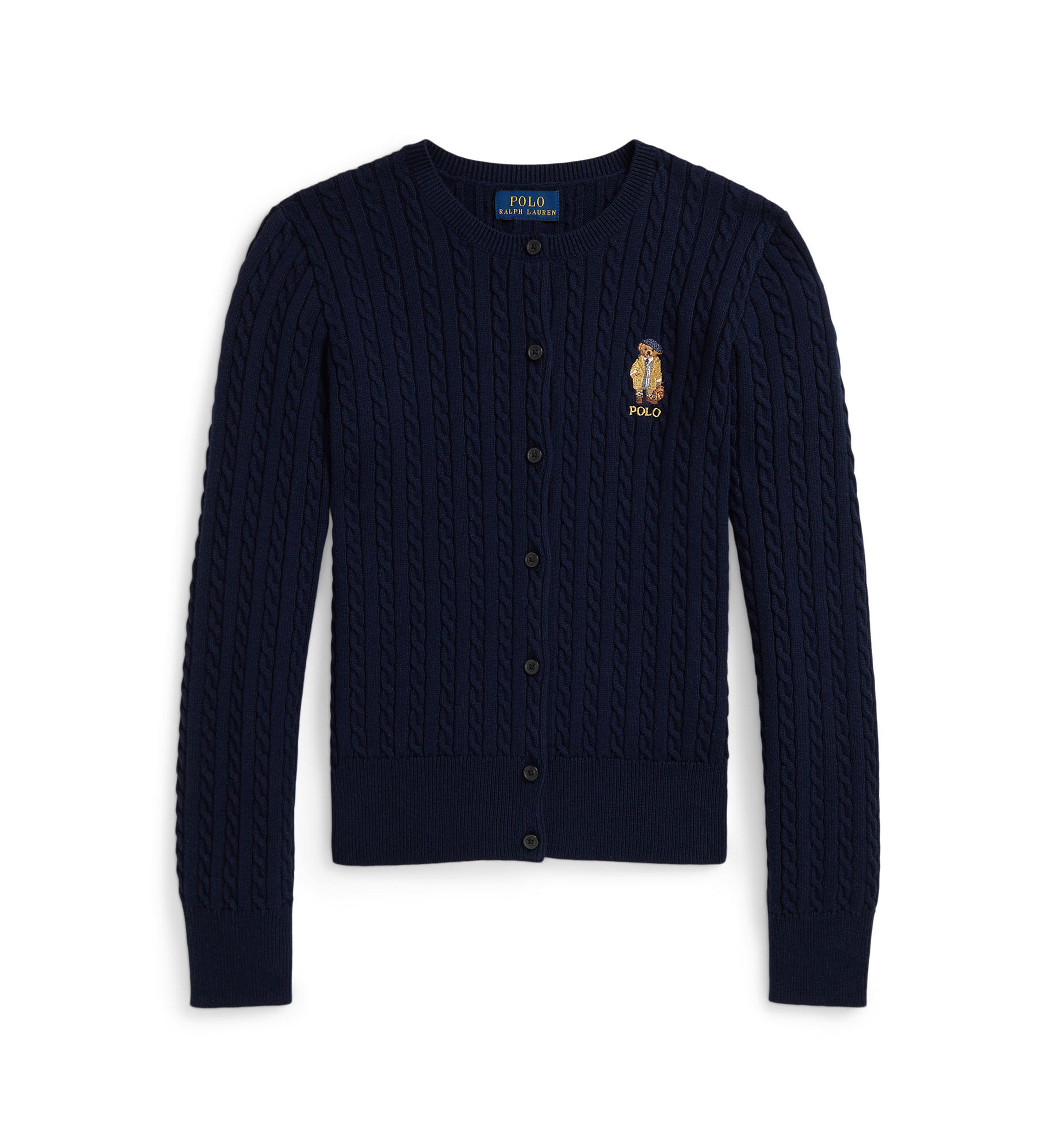 Girls 7-16 Polo Bear Mini-Cable Cotton Cardigan