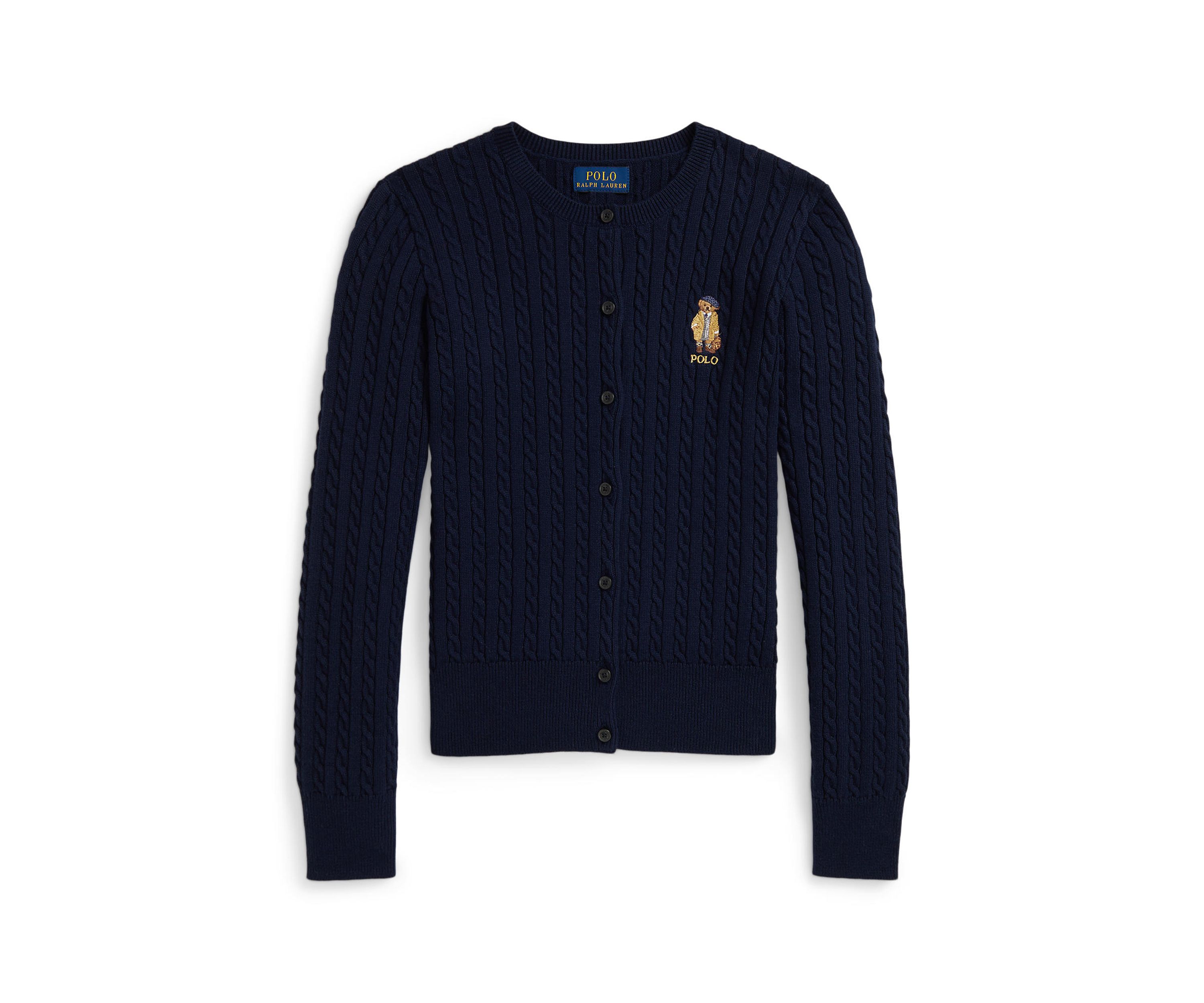Girls 7-16 Polo Bear Mini-Cable Cotton Cardigan