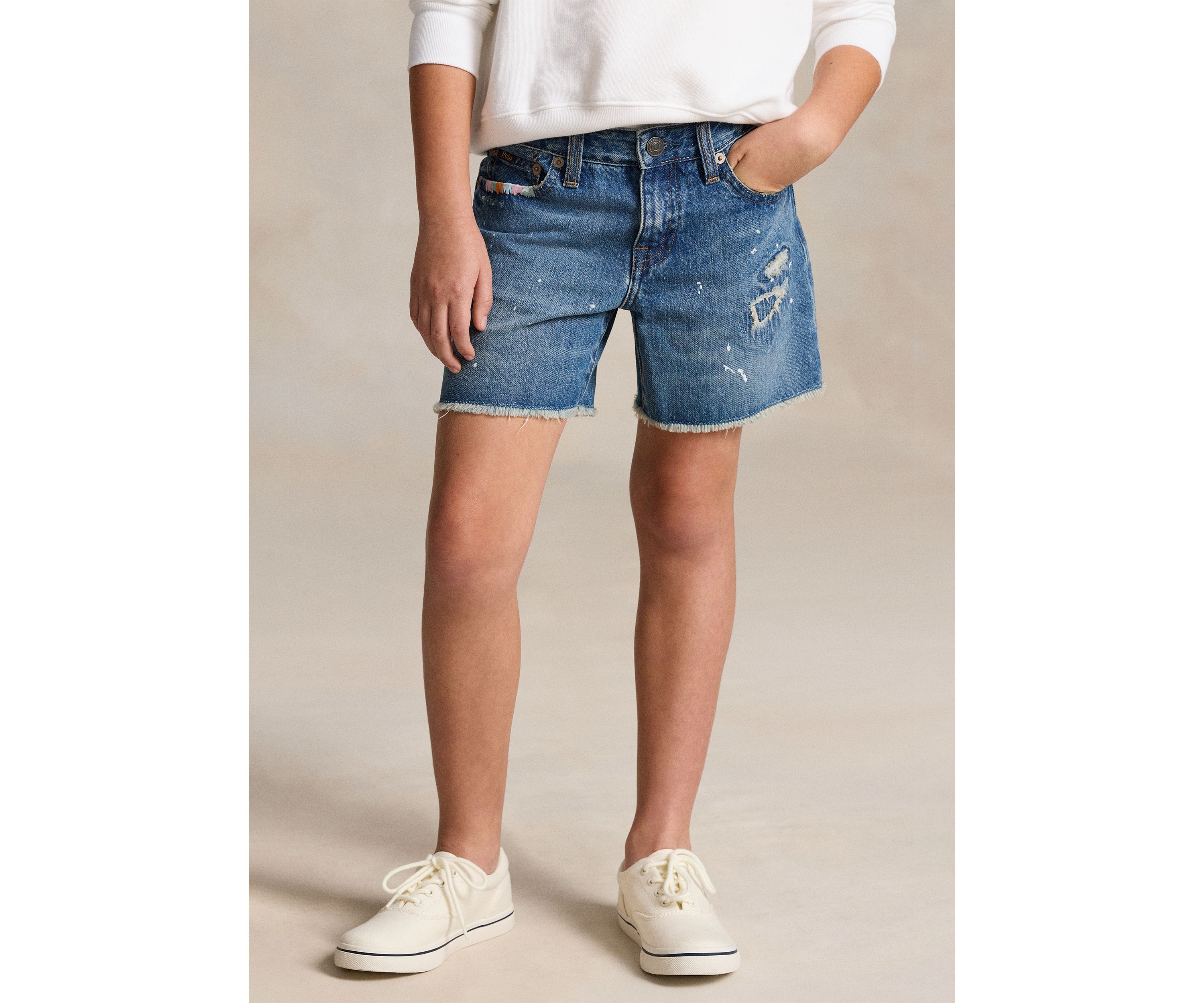 Girls 7-16 Paint Splatter Printed Cotton Denim Shorts