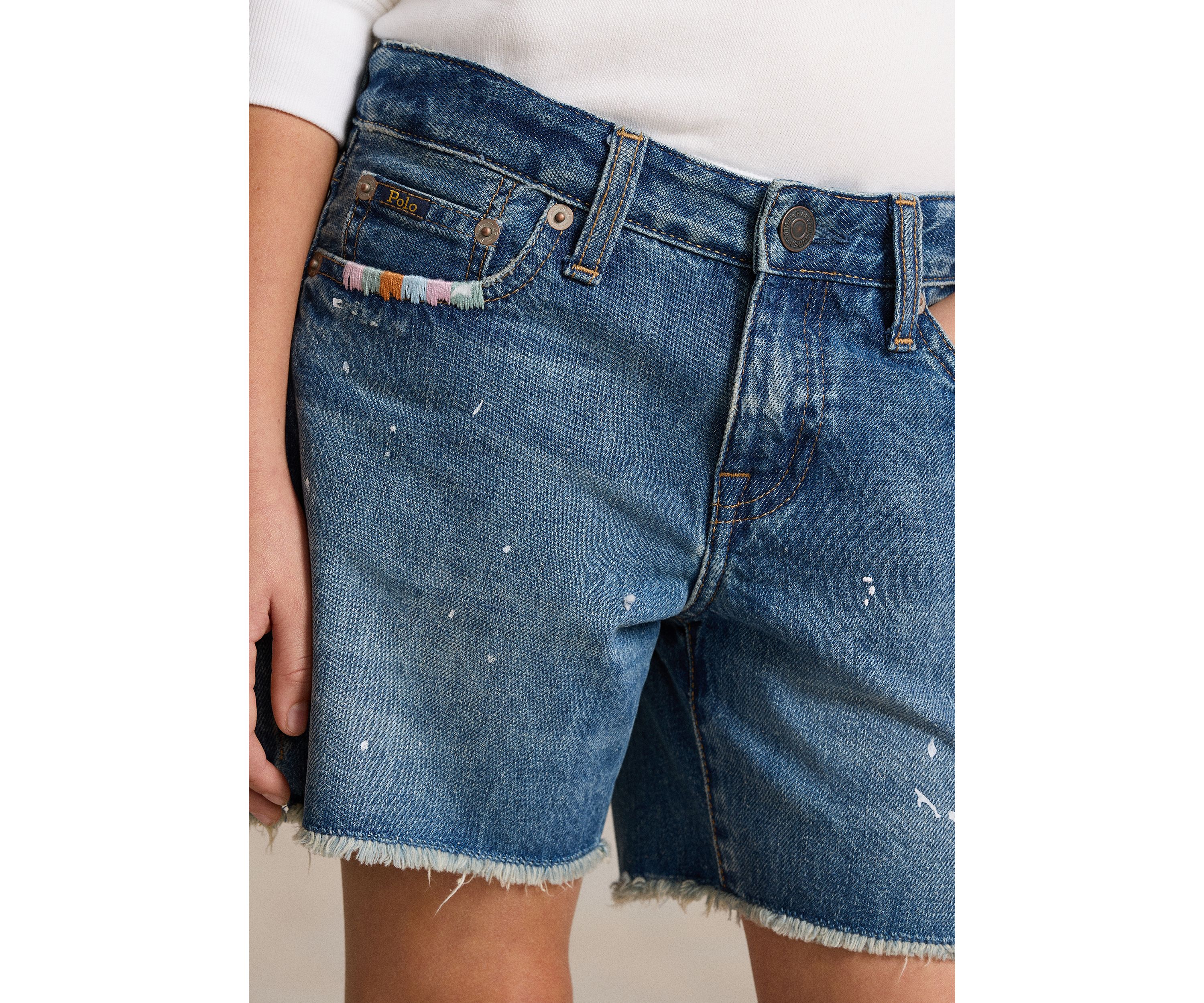 Girls 7-16 Paint Splatter Printed Cotton Denim Shorts