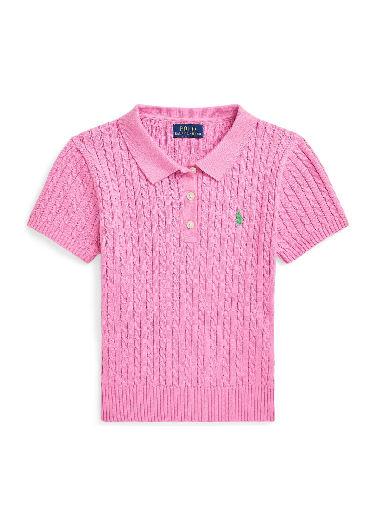 Girls 7-16 Mini Cable Knit Cotton Polo Sweater