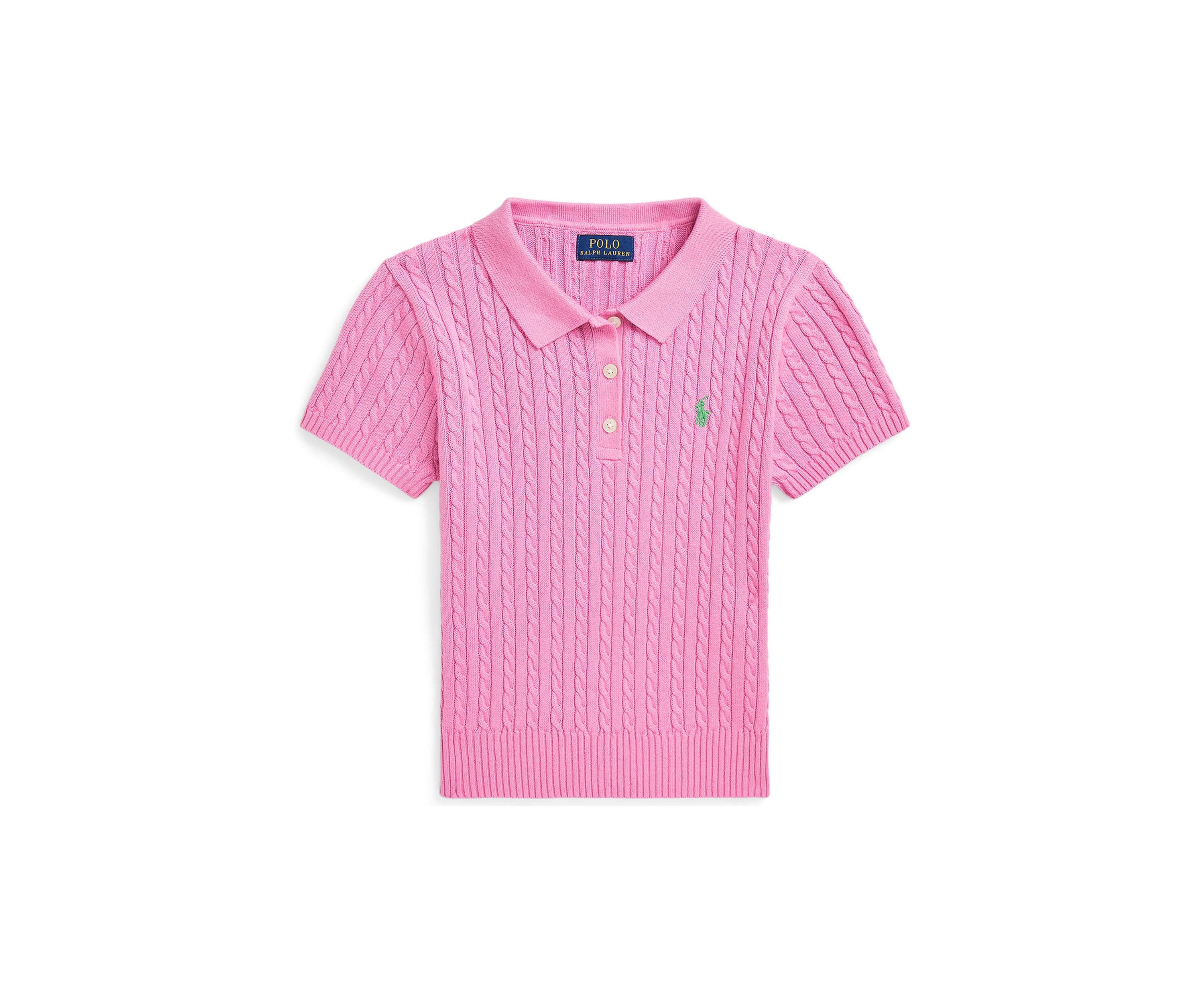 Girls 7-16 Mini Cable Knit Cotton Polo Sweater