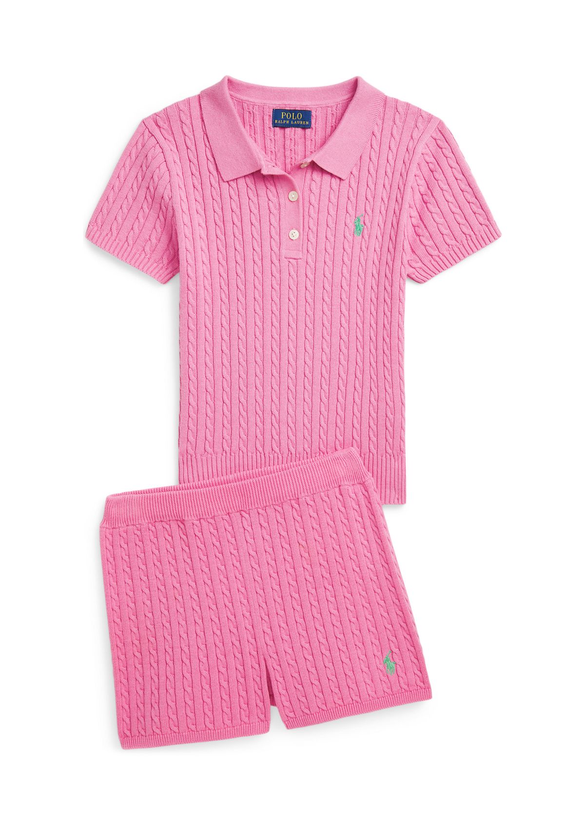 Girls 7-16 Mini Cable Knit Cotton Polo Sweater