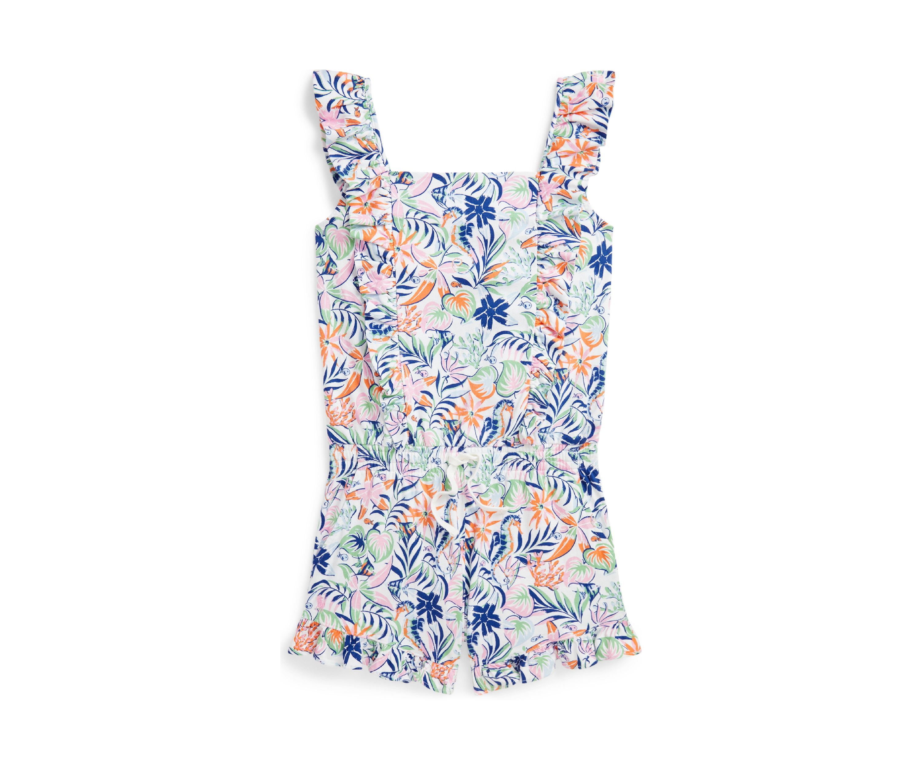 Girls 7-16 Tropical Print Ruffled Cotton Romper