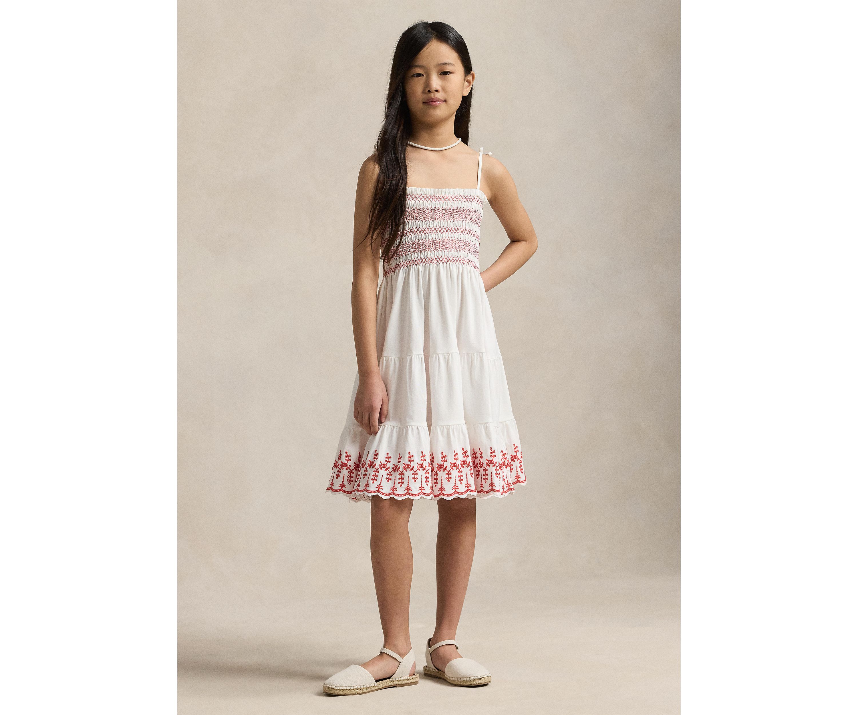 Girls 7-16 Smocked Eyelet Cotton Jersey Dress