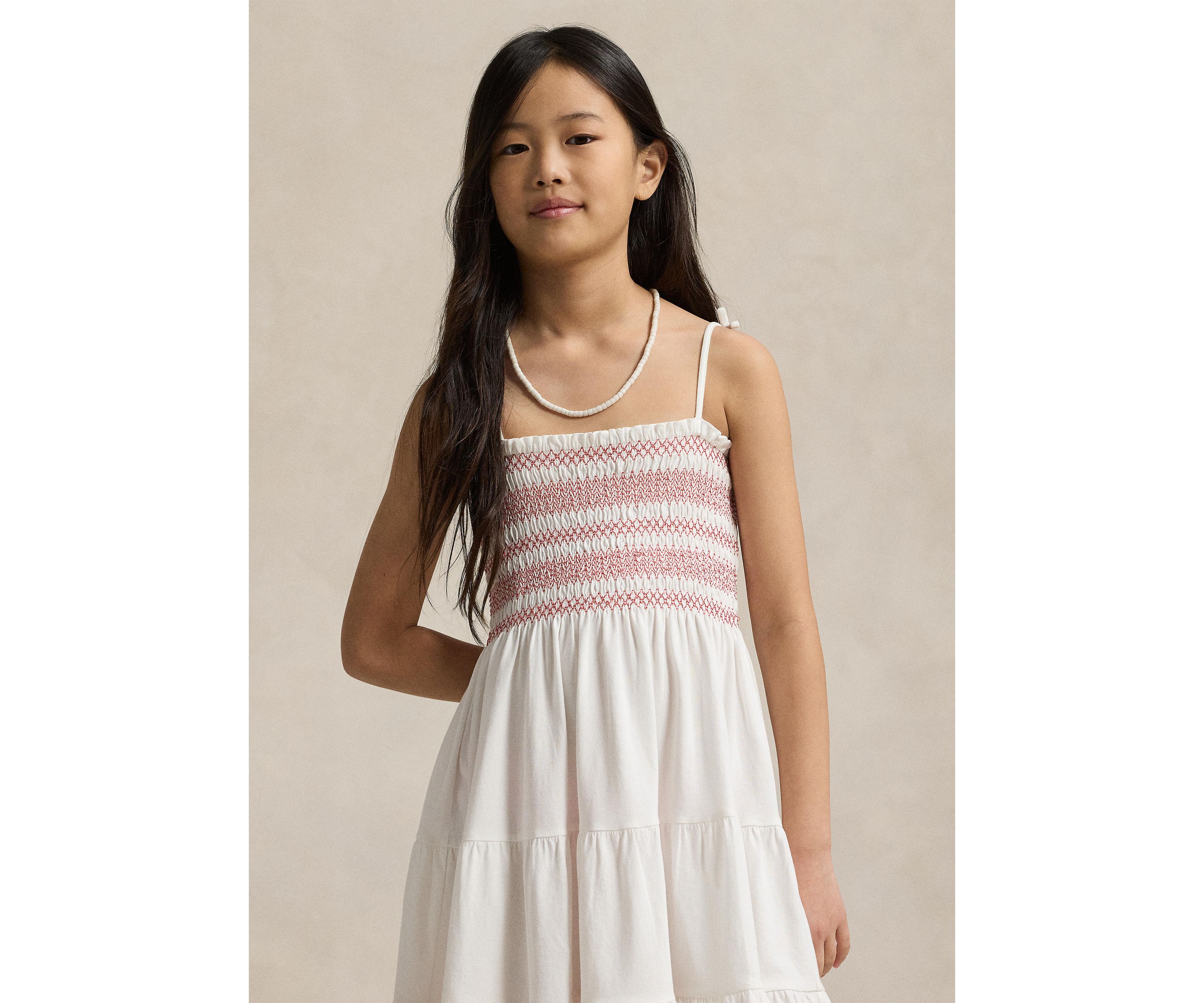 Girls 7-16 Smocked Eyelet Cotton Jersey Dress