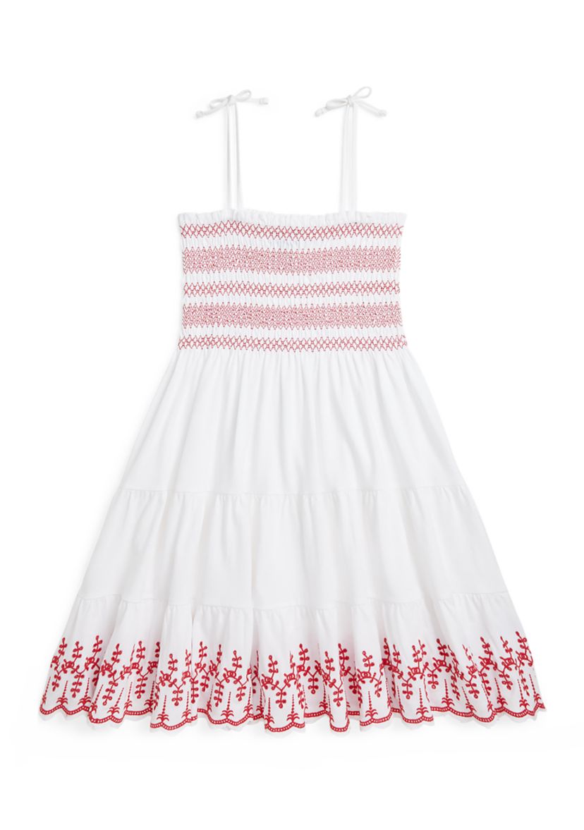 Girls 7-16 Smocked Eyelet Cotton Jersey Dress