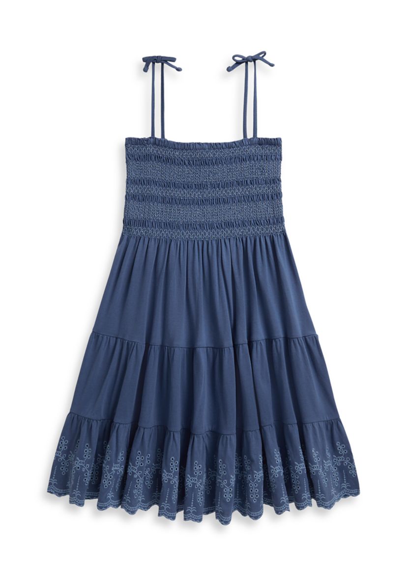 embroidered eyelet smocked dress Baltic Born Womens Piper Eyelet Midi Dress | Off White + Blue Floral main image 1