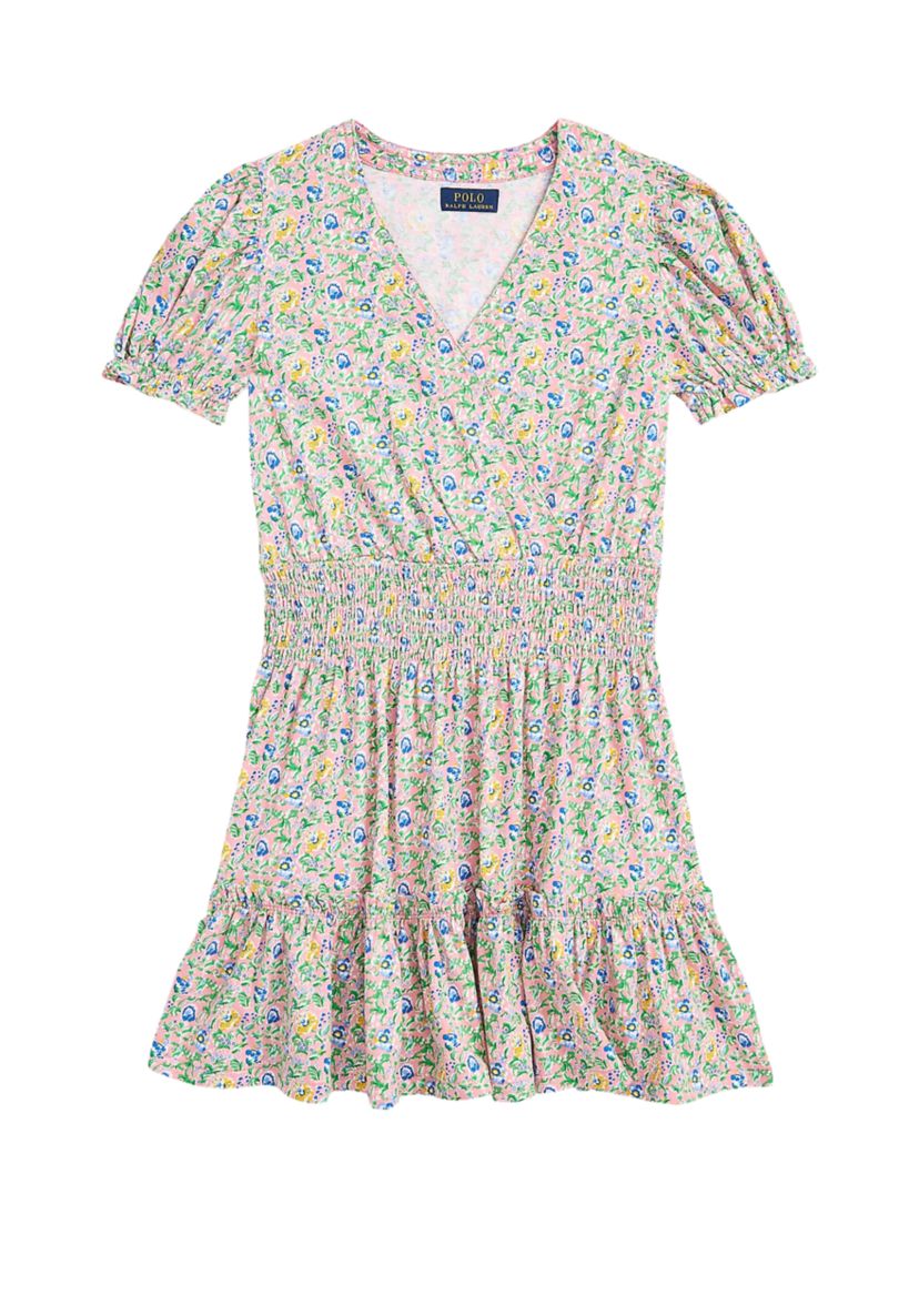 Girls 7-16 Floral Faux-Wrap Cotton Jersey Dress