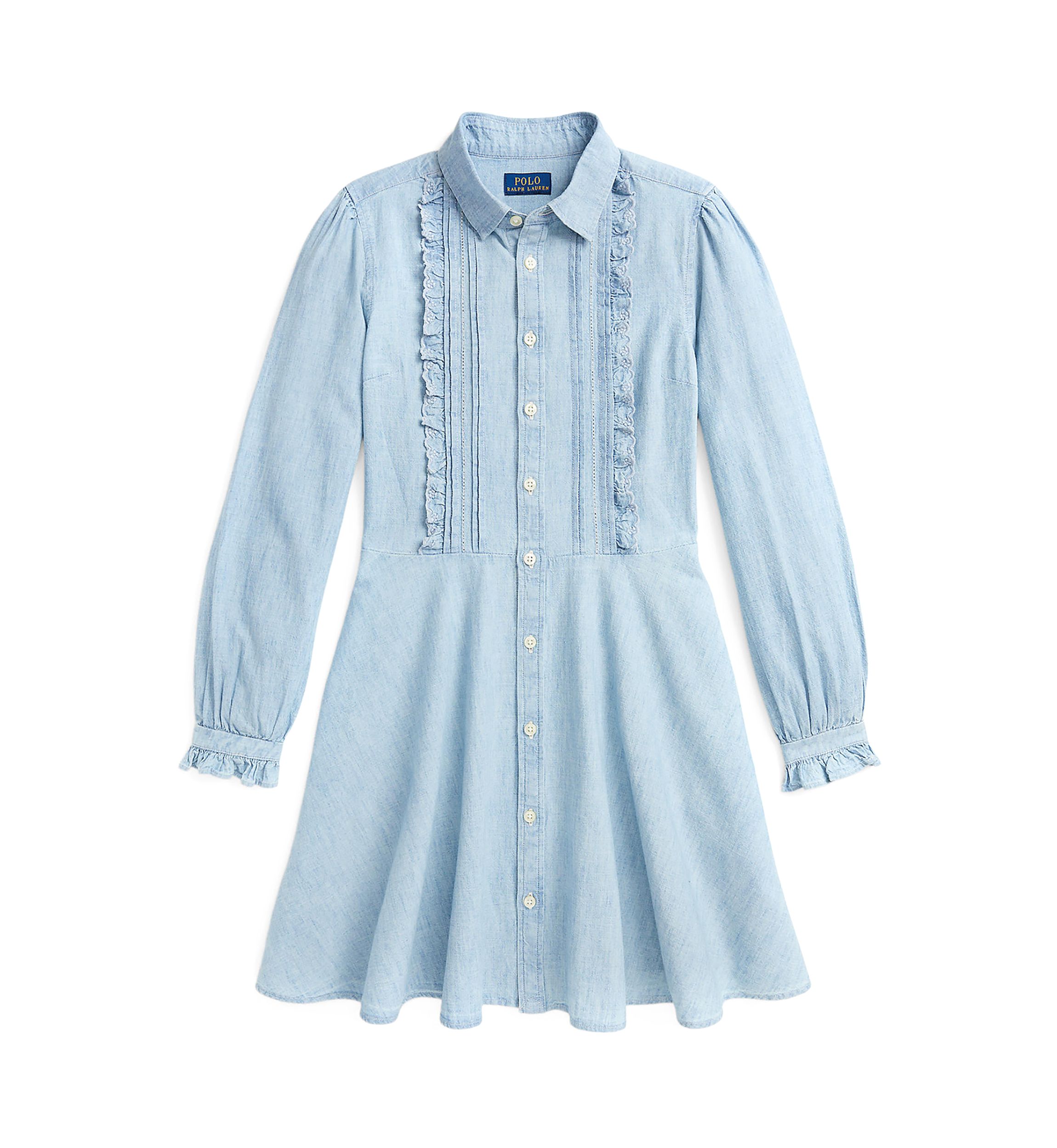 Girls 7-16 Ruffled Cotton Chambray Dress