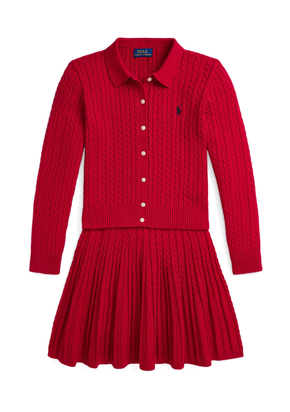Girls 7-16 Cotton Polo Cardigan & Skirt Set