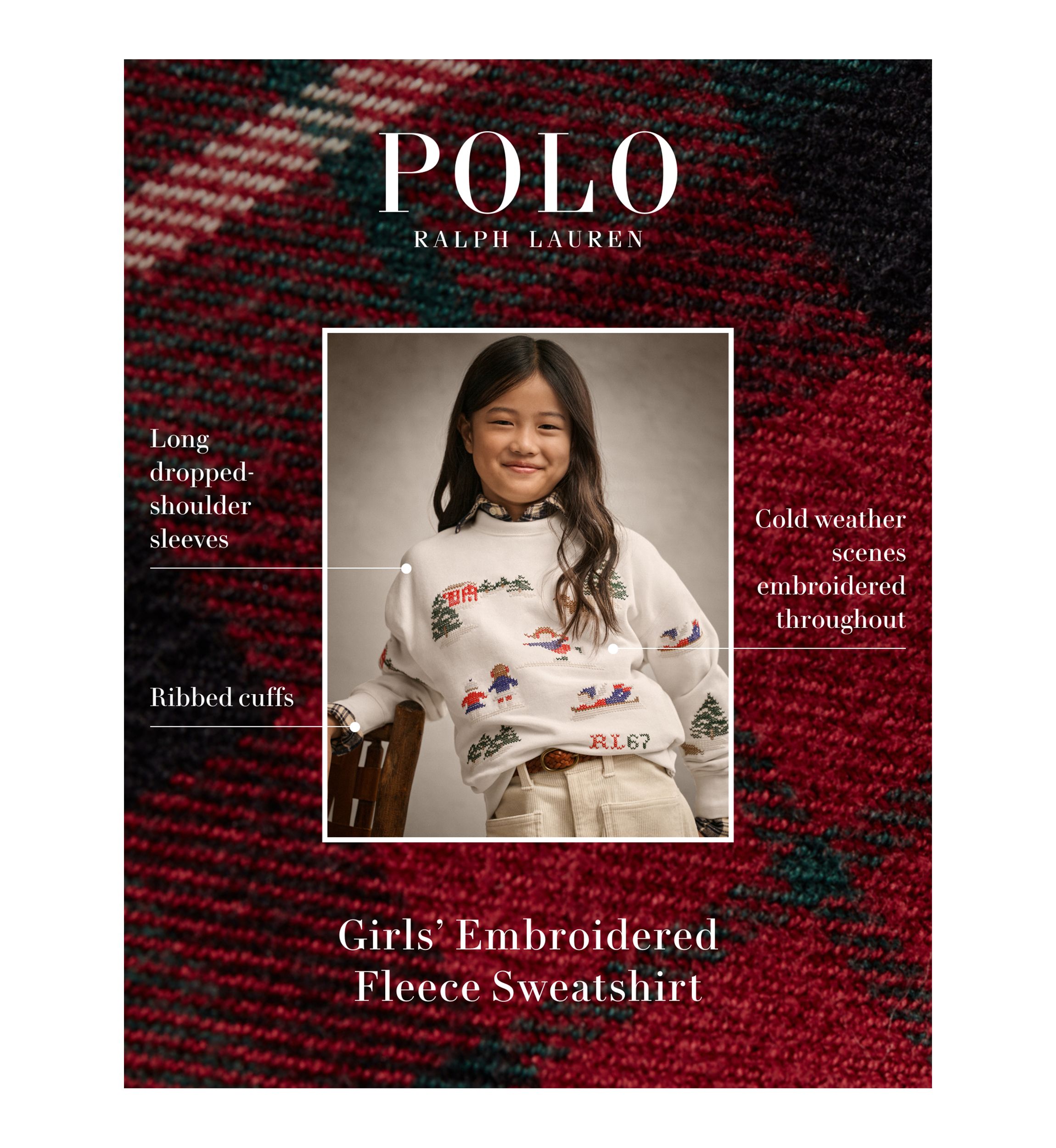 Girls 7-16 Embroidered Fleece Sweatshirt
