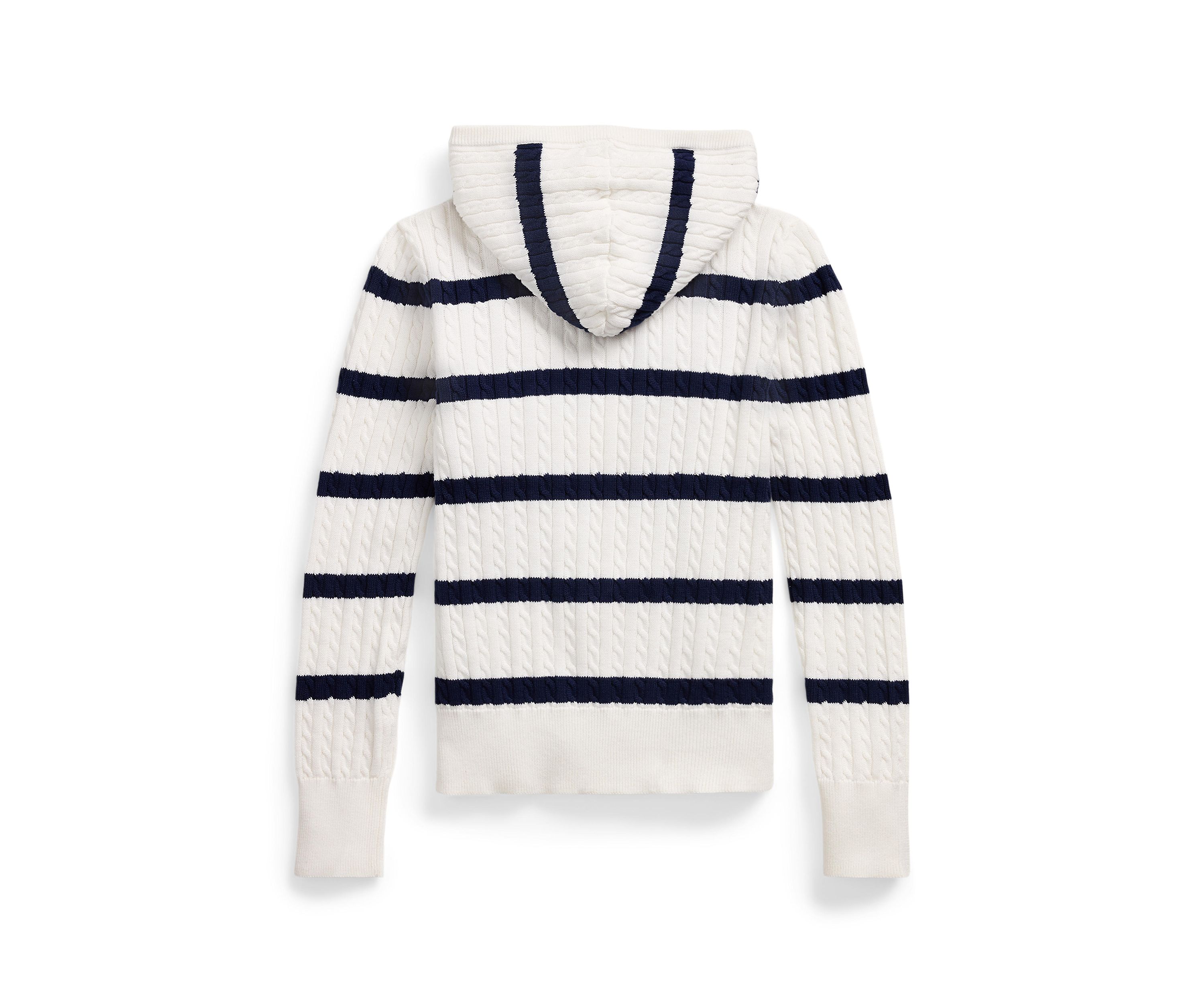 Girls 7-16 Striped Cotton Hooded Full Zip Sweater