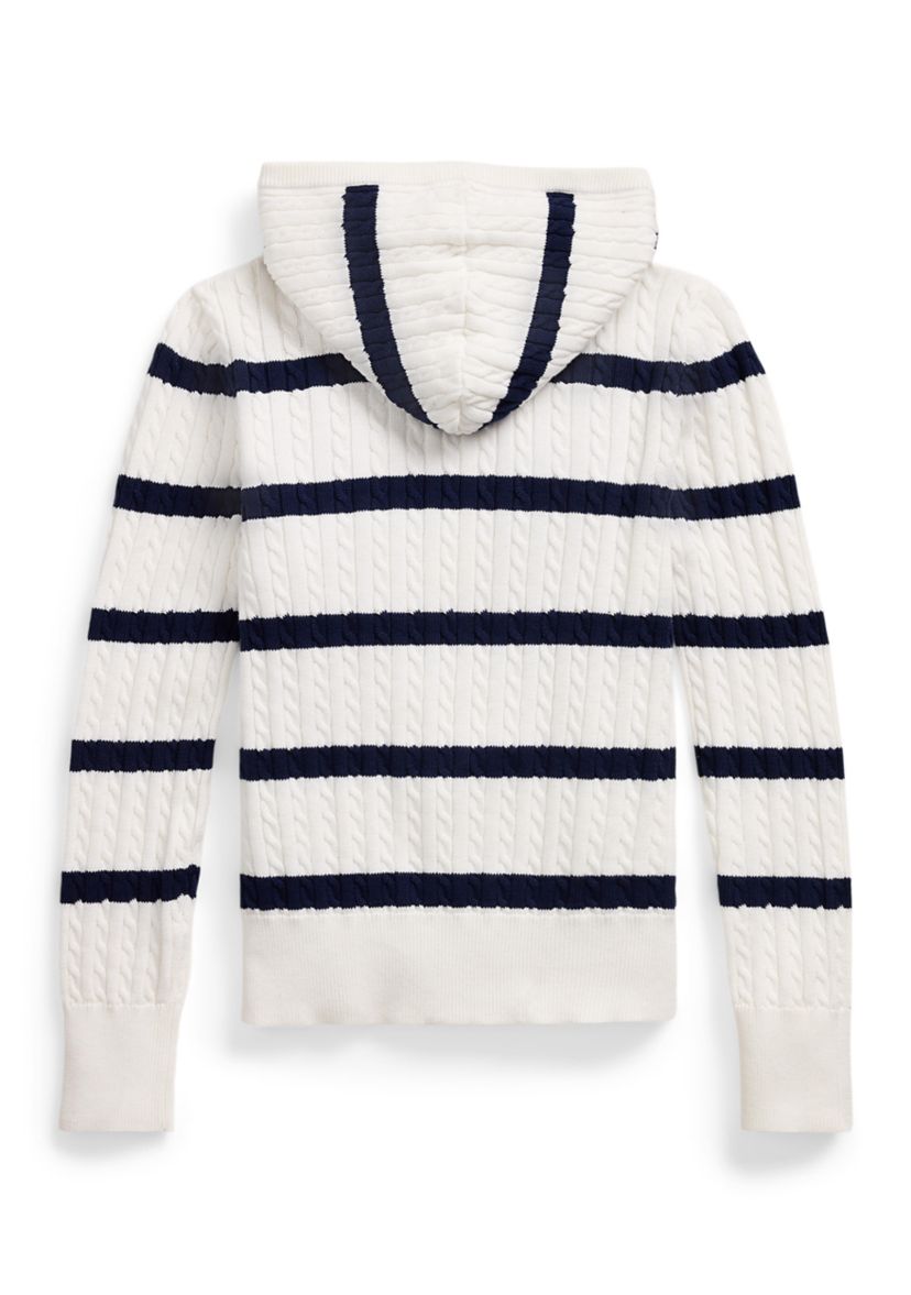 Girls 7-16 Striped Cotton Hooded Full Zip Sweater