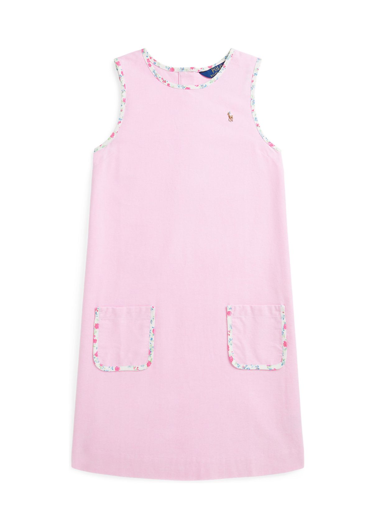 Girls 7-16 Floral Trim Cotton Oxford Dress