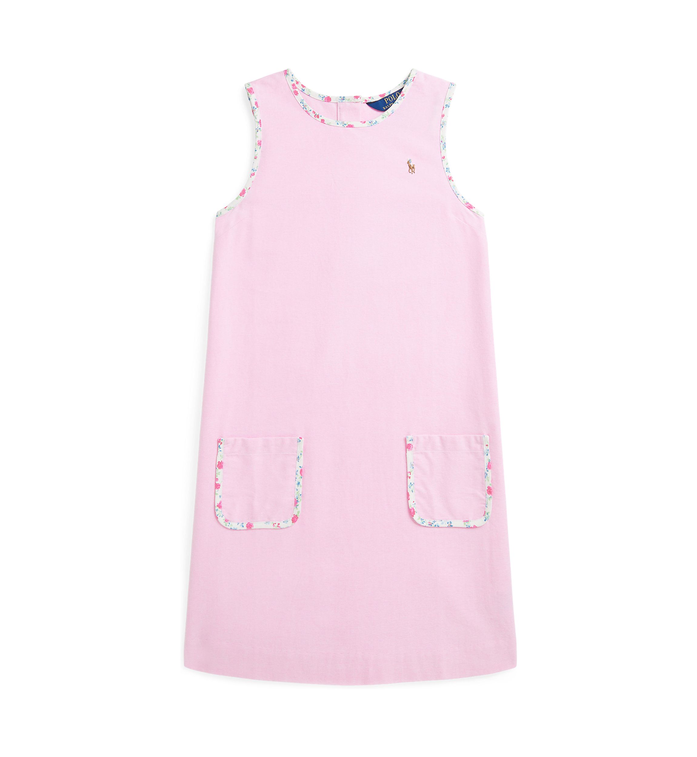 Girls 7-16 Floral Trim Cotton Oxford Dress