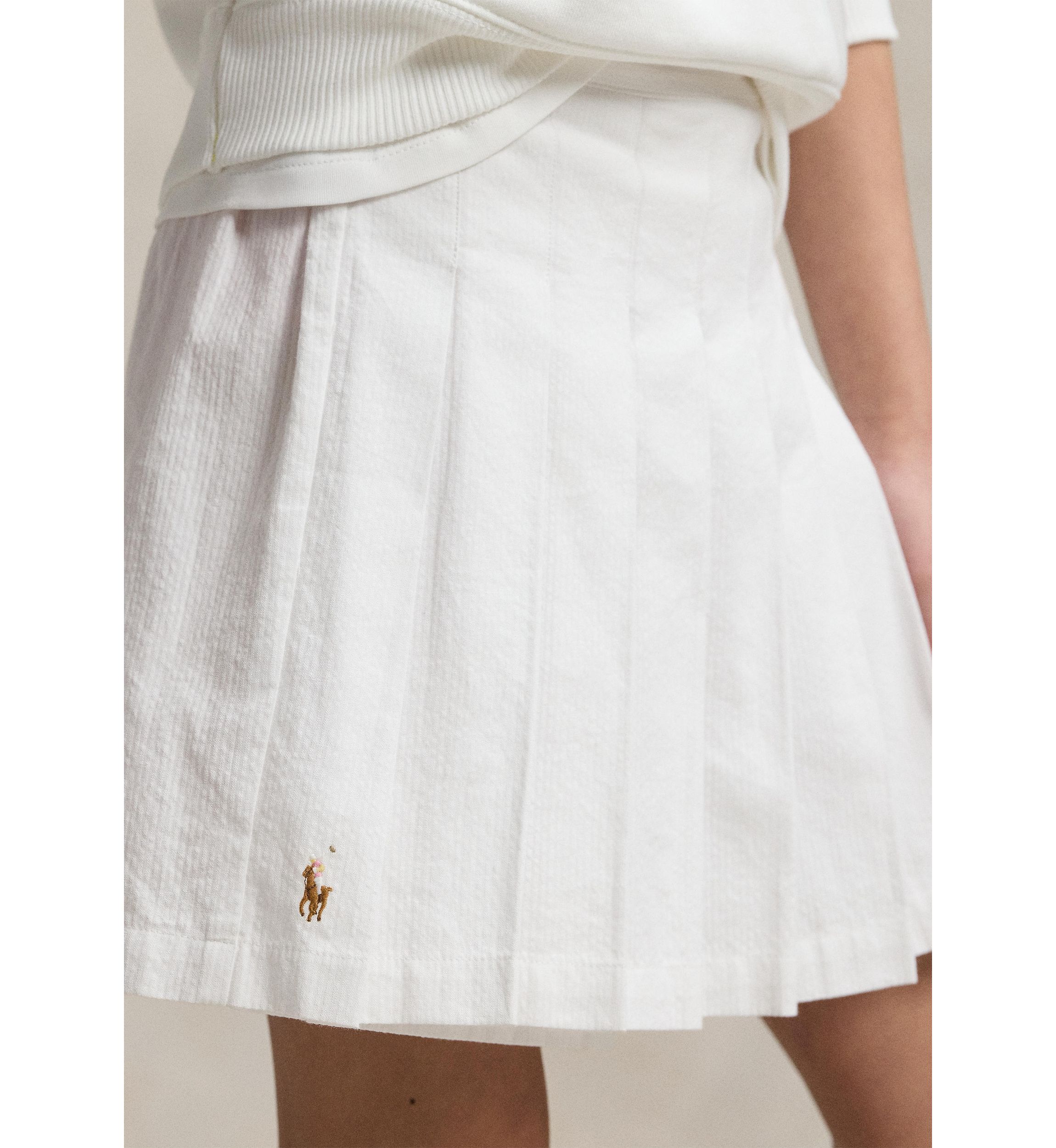 Girls 7-16 Pleated Cotton Seersucker Wrap Skort