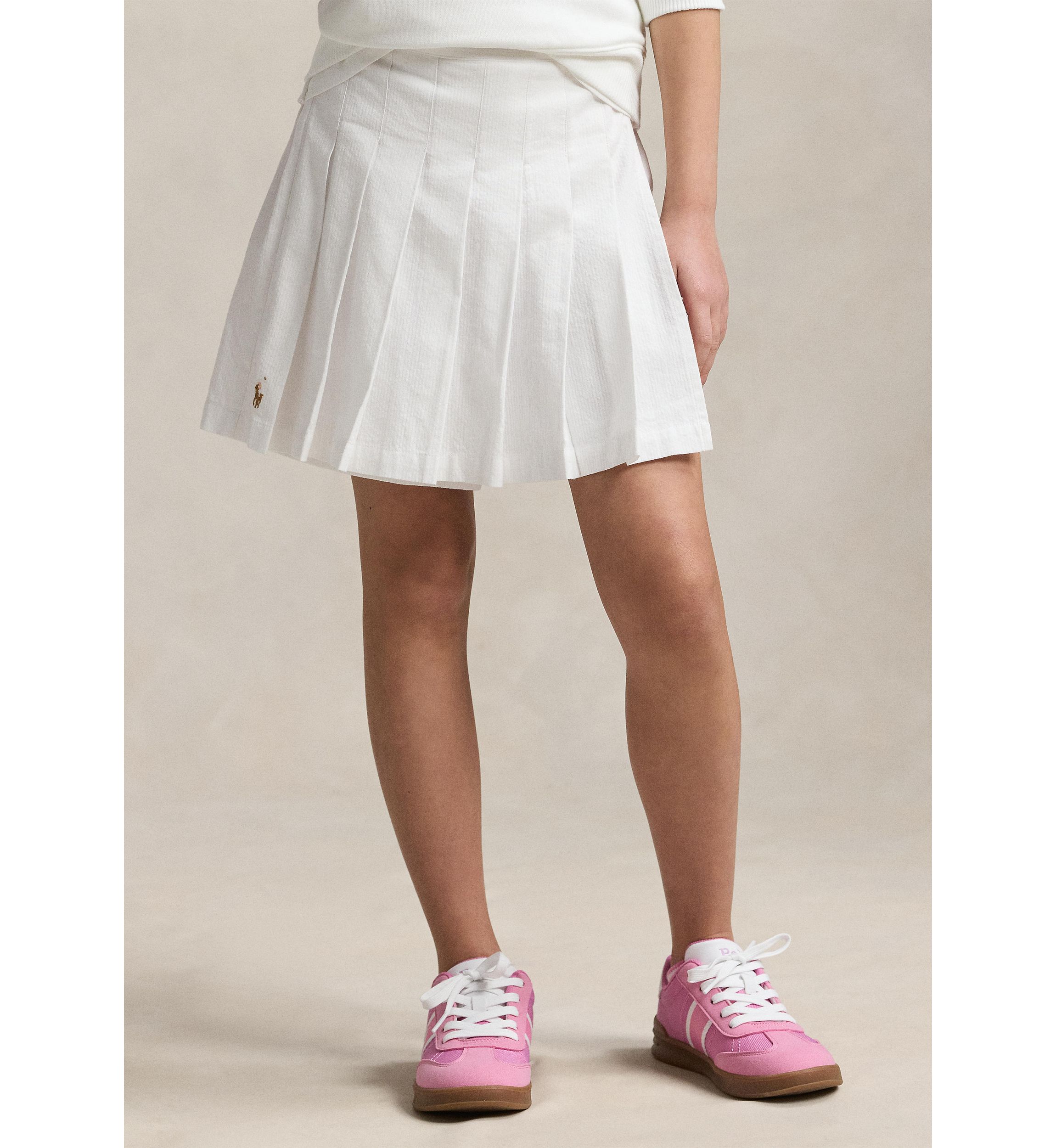 Girls 7-16 Pleated Cotton Seersucker Wrap Skort