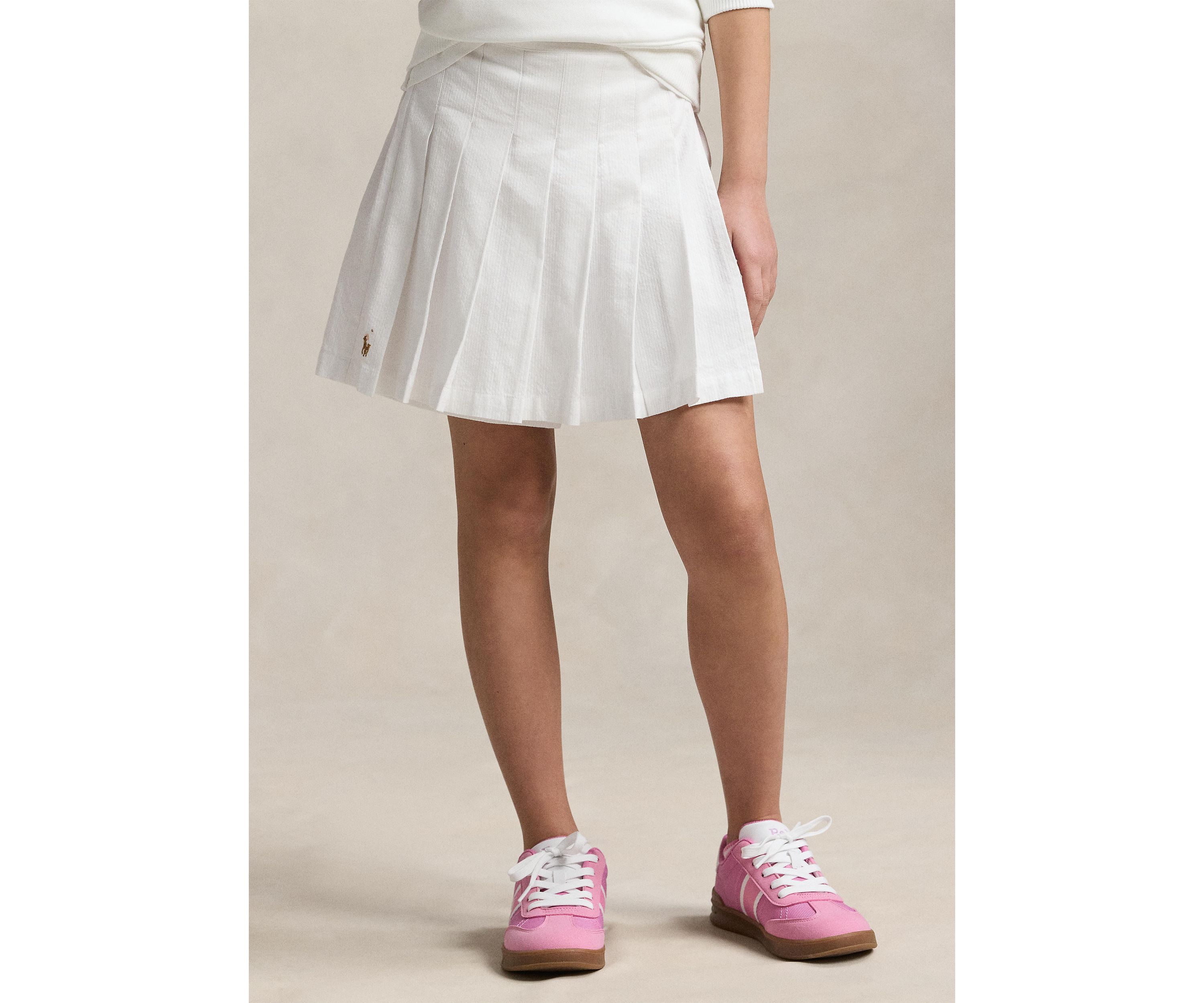 Girls 7-16 Pleated Cotton Seersucker Wrap Skort