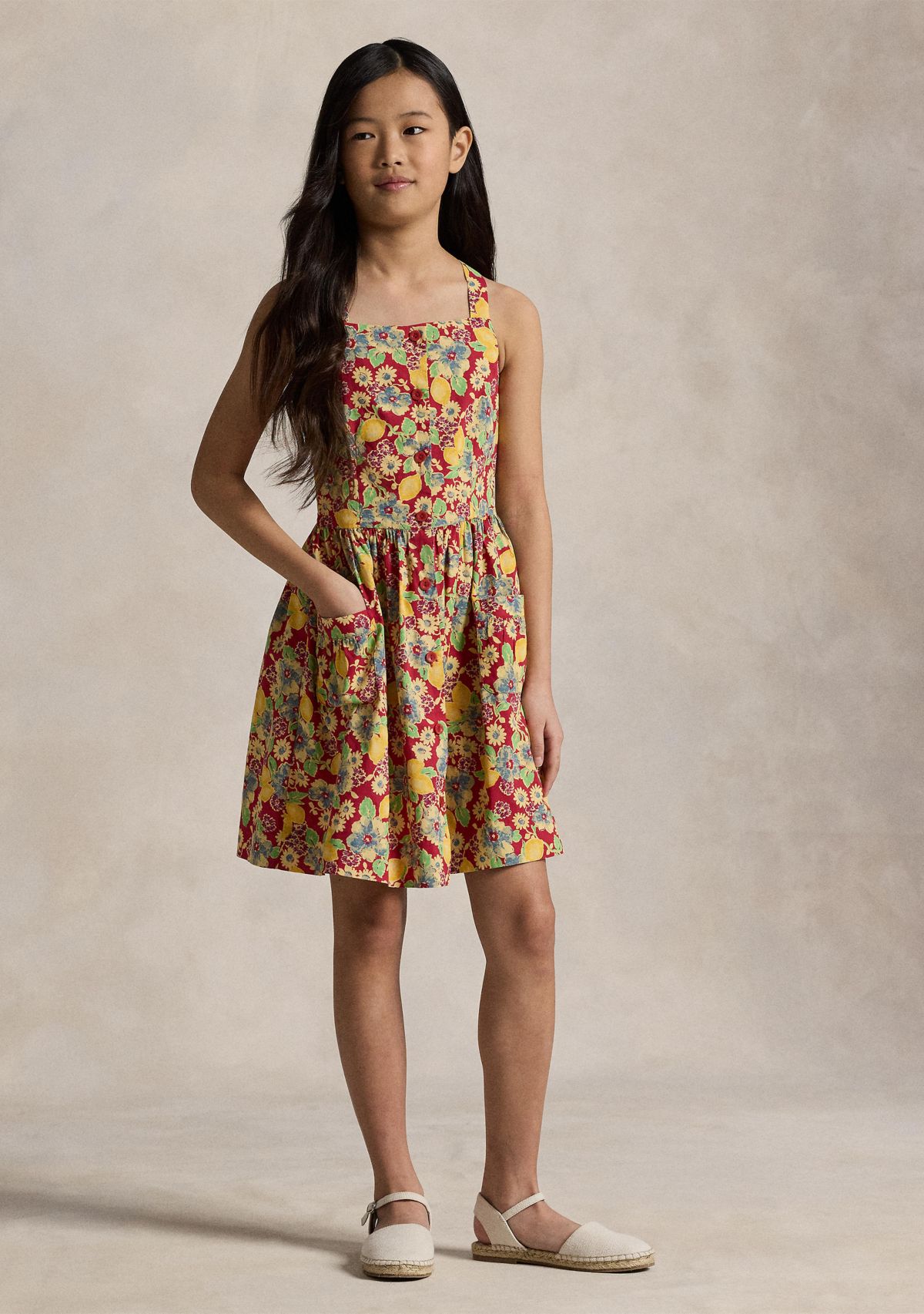 Girls 7-16 Lemon Floral Slub Cotton Dress
