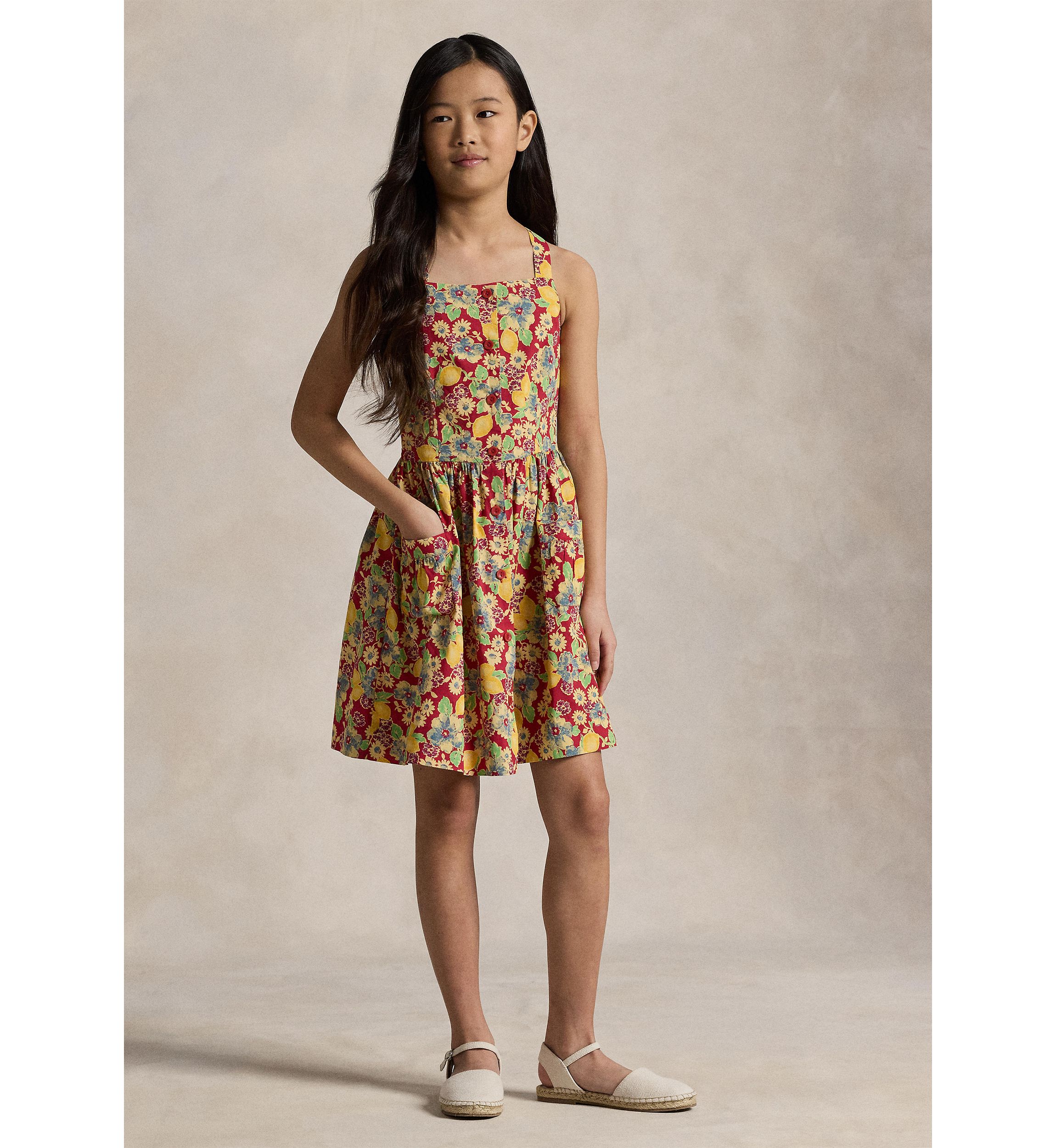 Girls 7-16 Lemon Floral Slub Cotton Dress