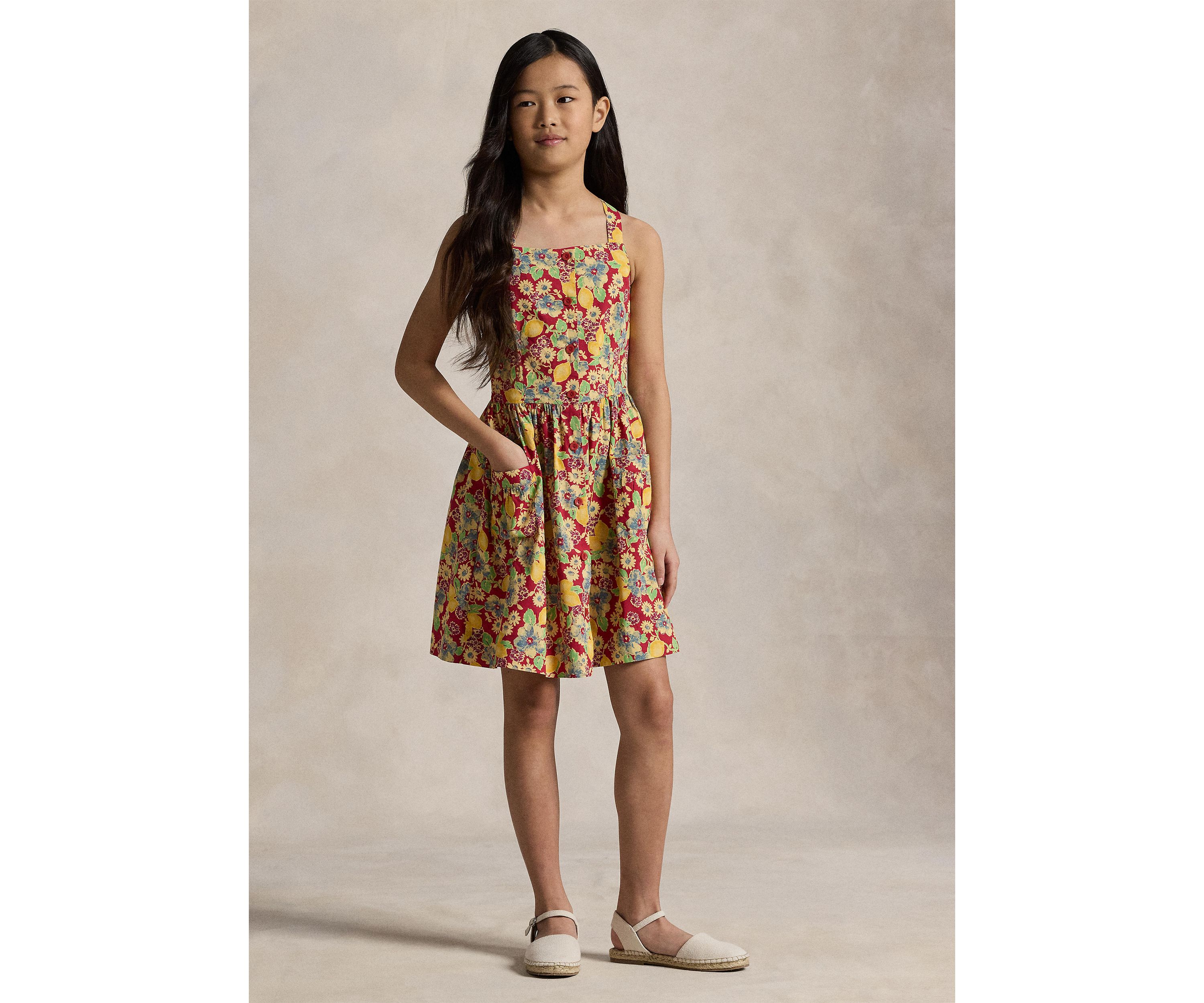 Girls 7-16 Lemon Floral Slub Cotton Dress