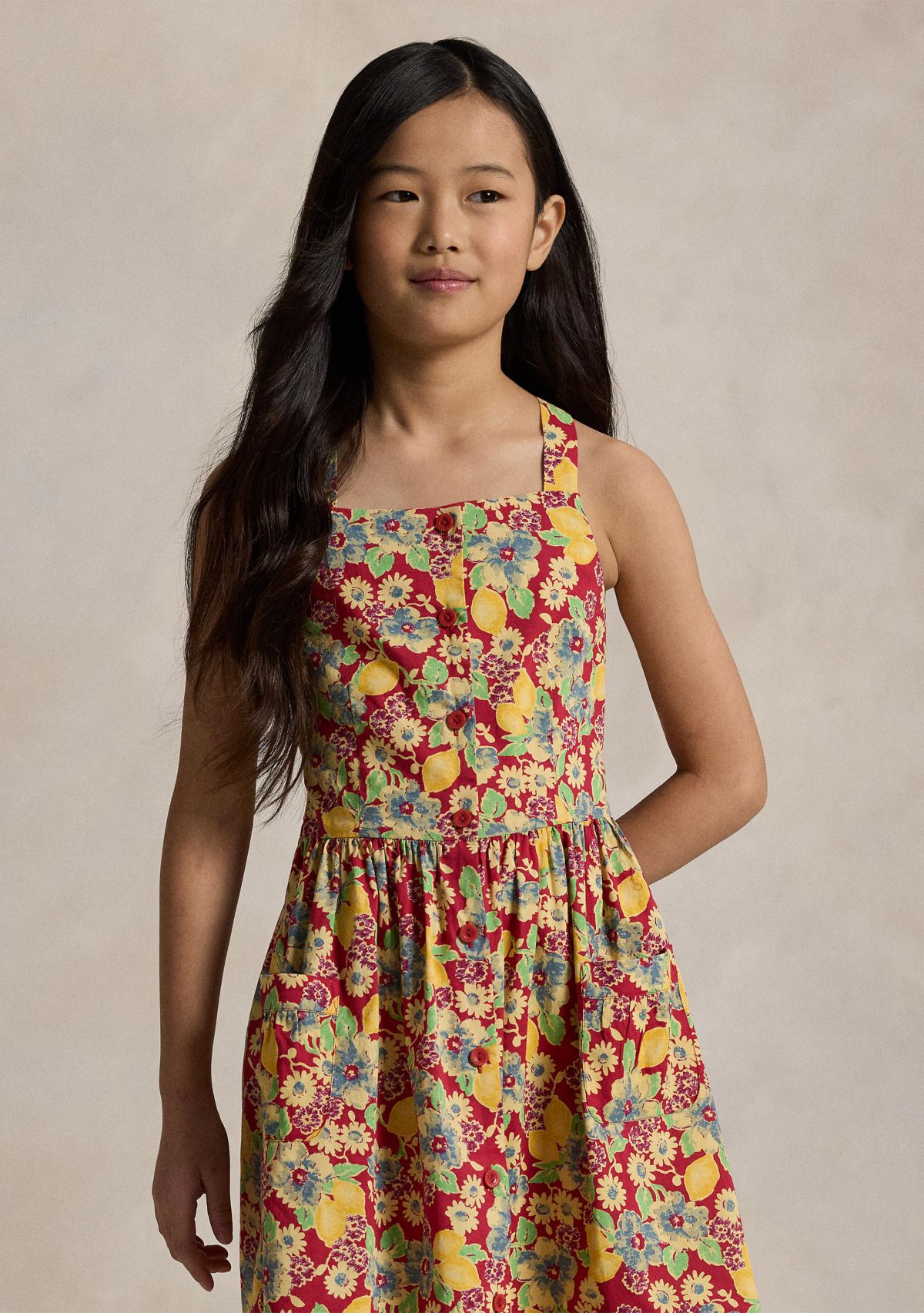 Girls 7-16 Lemon Floral Slub Cotton Dress
