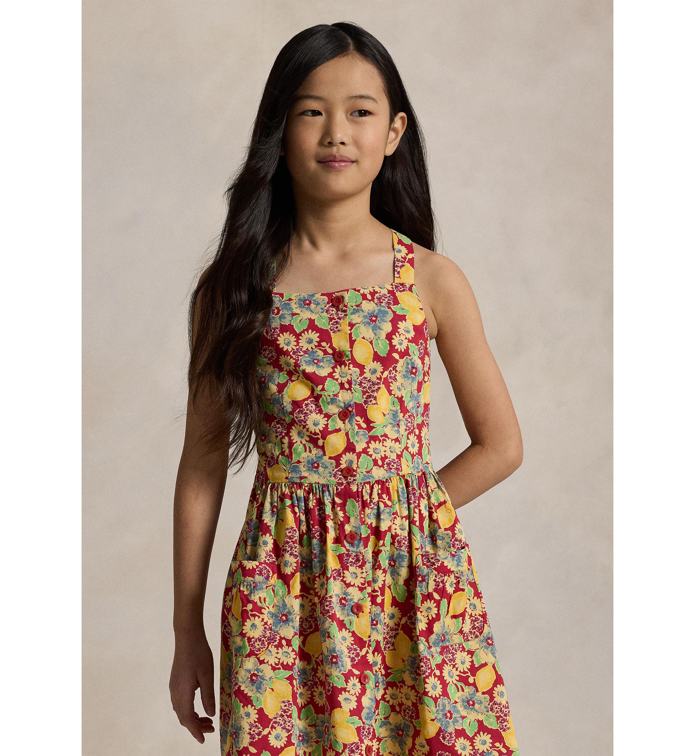 Girls 7-16 Lemon Floral Slub Cotton Dress