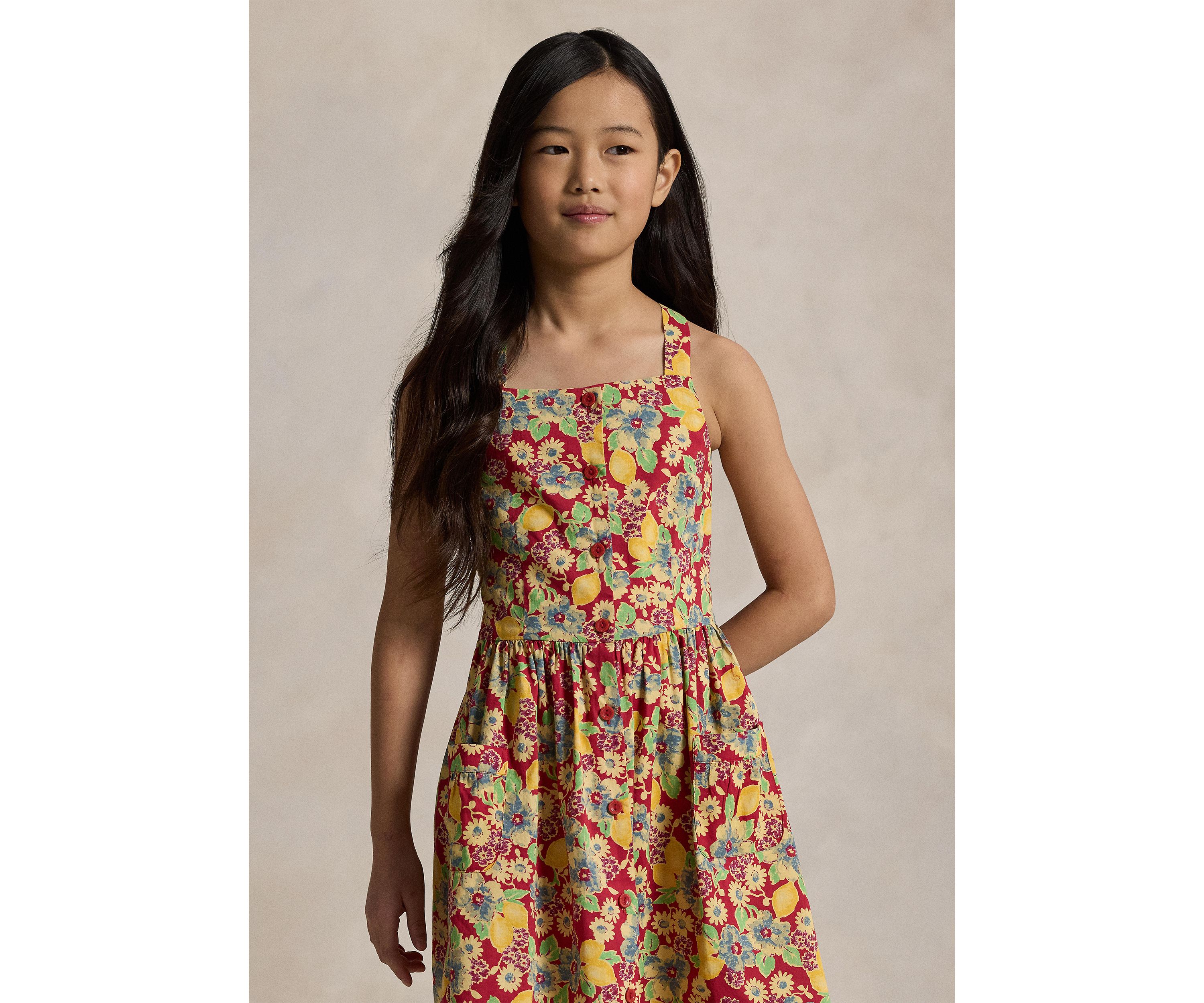Girls 7-16 Lemon Floral Slub Cotton Dress