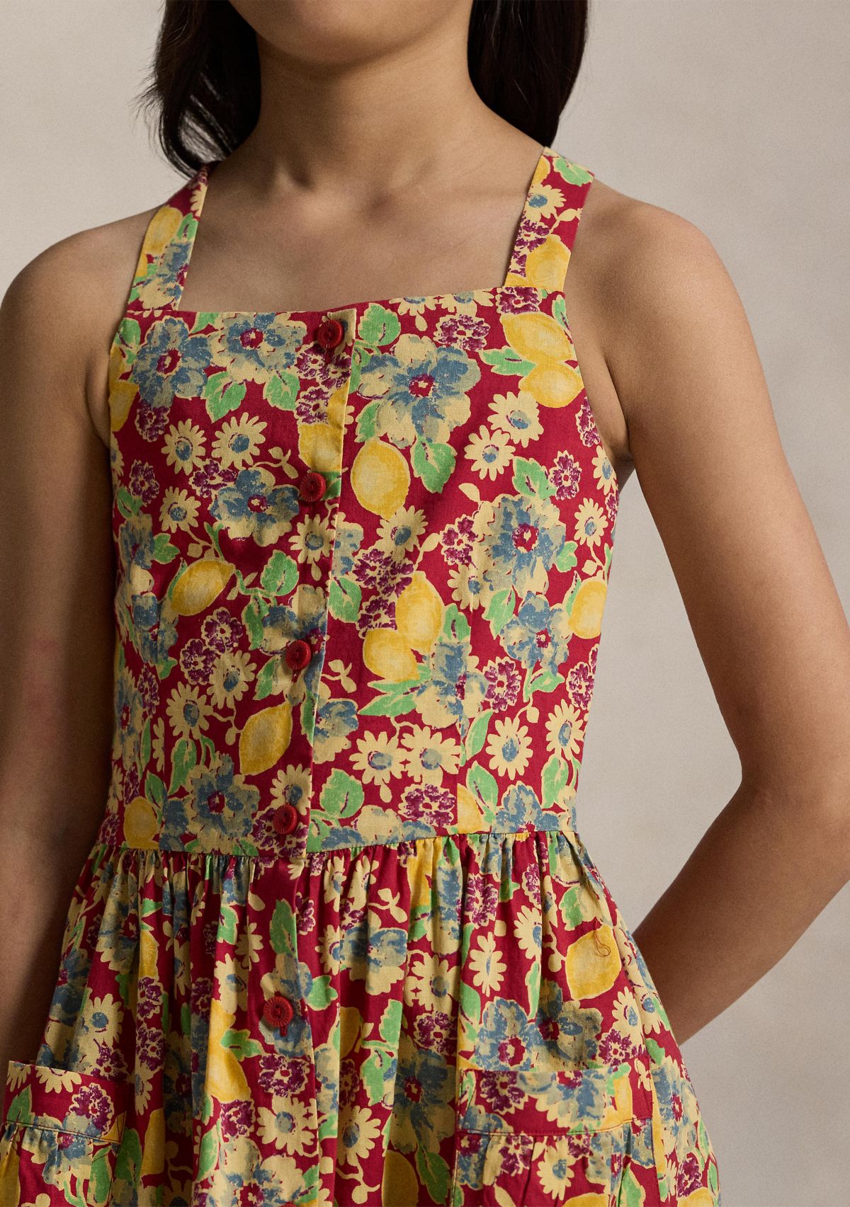 Girls 7-16 Lemon Floral Slub Cotton Dress