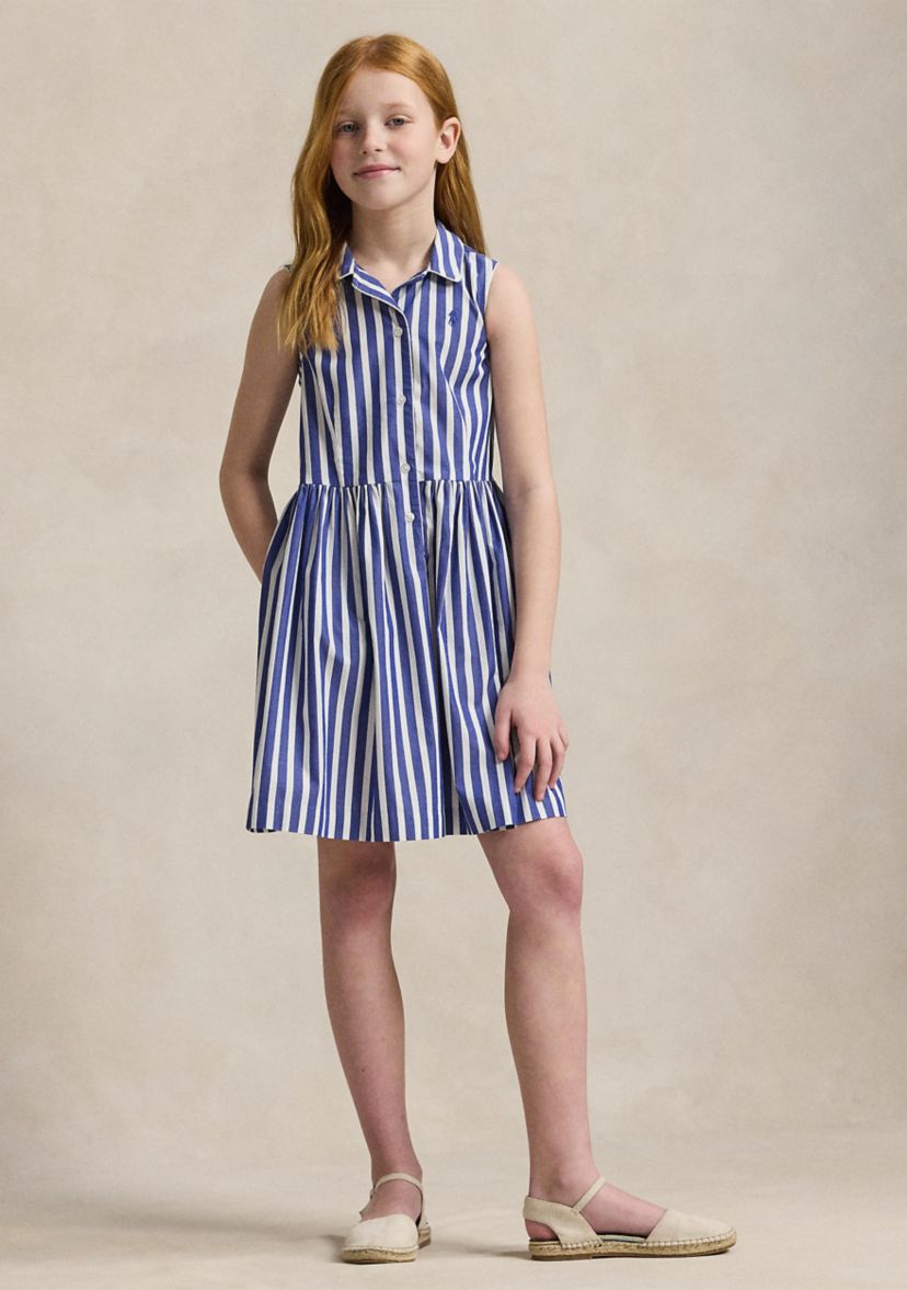 Girls 7-16 Striped Cotton Poplin Shirtdress