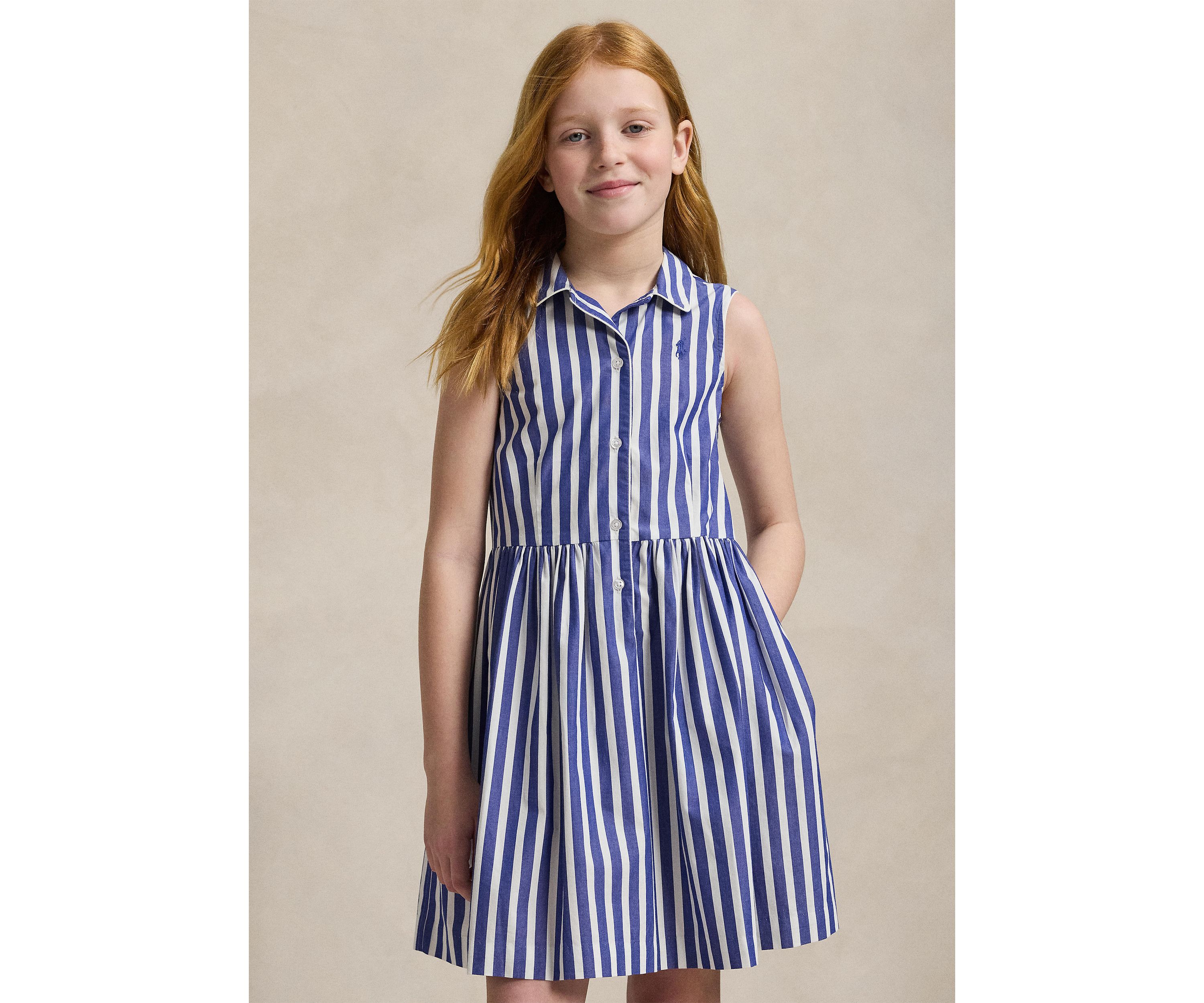 Girls 7-16 Striped Cotton Poplin Shirtdress