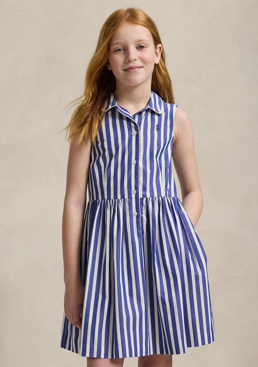 Girls 7-16 Striped Cotton Poplin Shirtdress