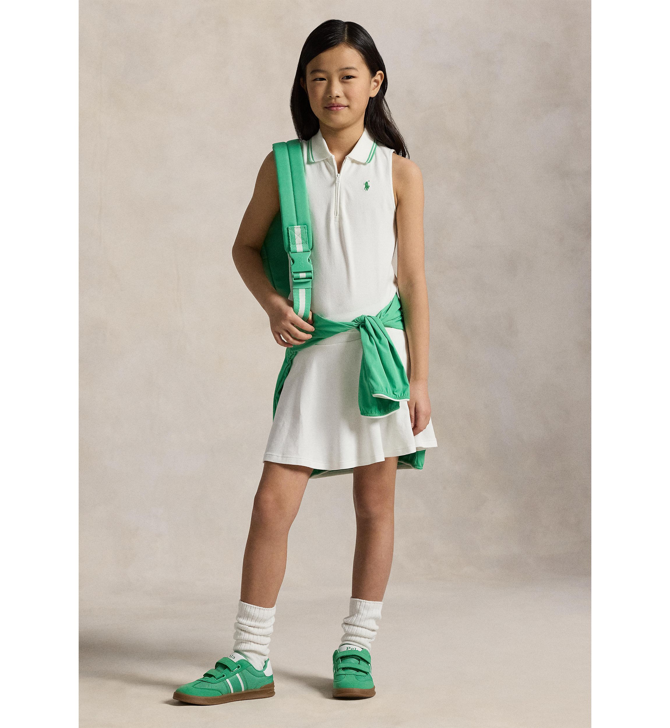 Girls 7-16 Stretch Mesh Half Zip Boxy Polo Shirt