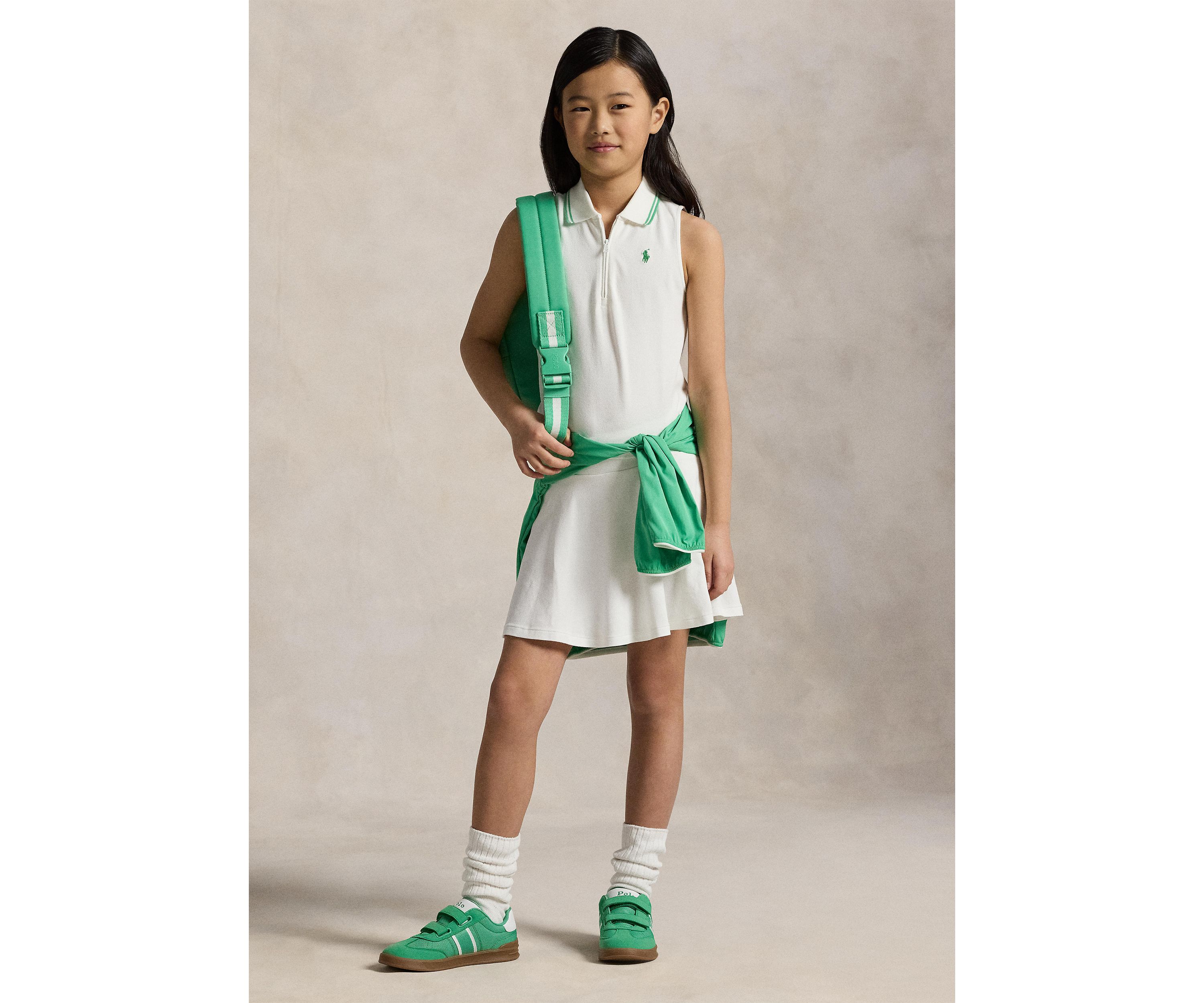 Girls 7-16 Stretch Mesh Half Zip Boxy Polo Shirt