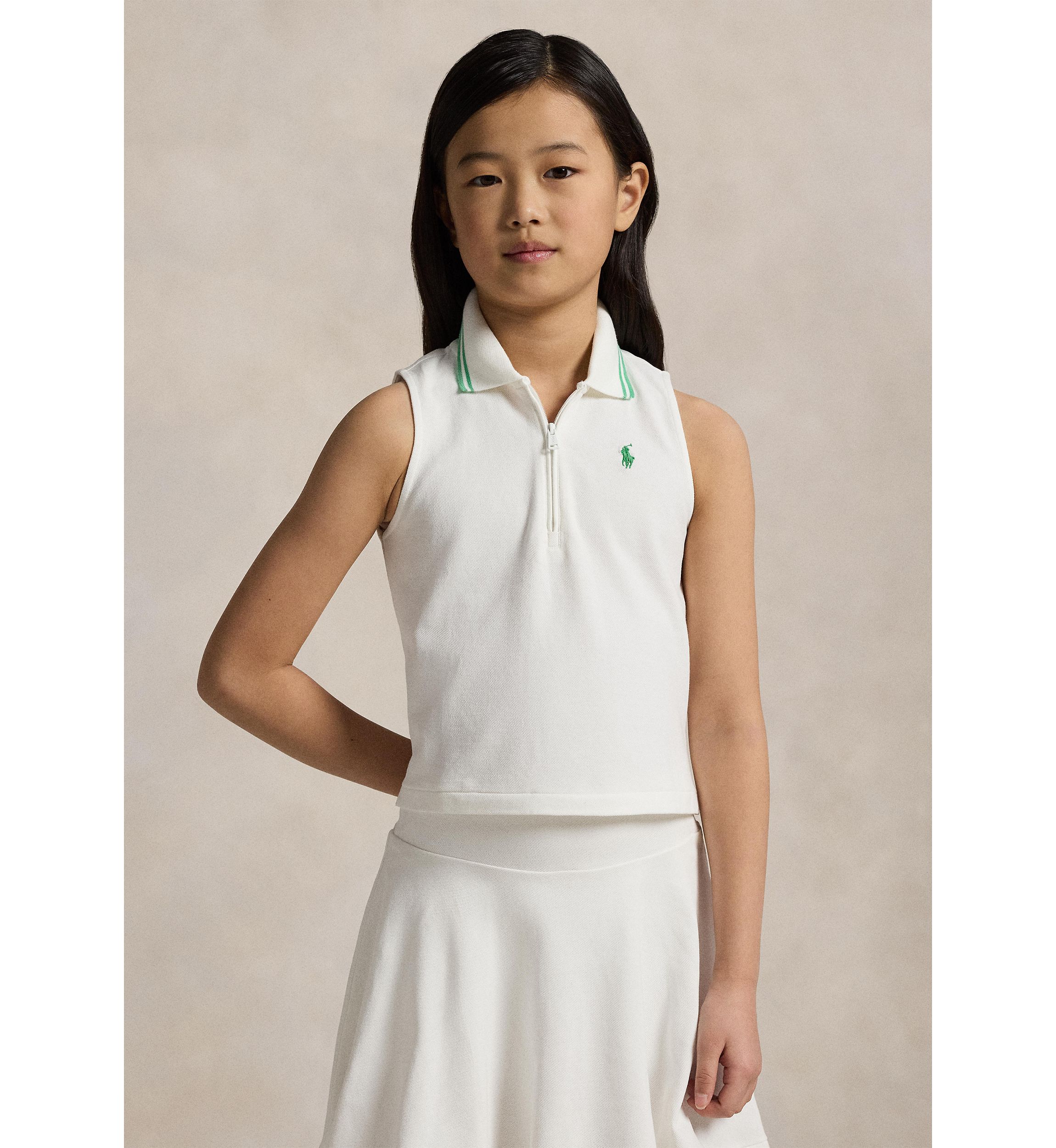 Girls 7-16 Stretch Mesh Half Zip Boxy Polo Shirt