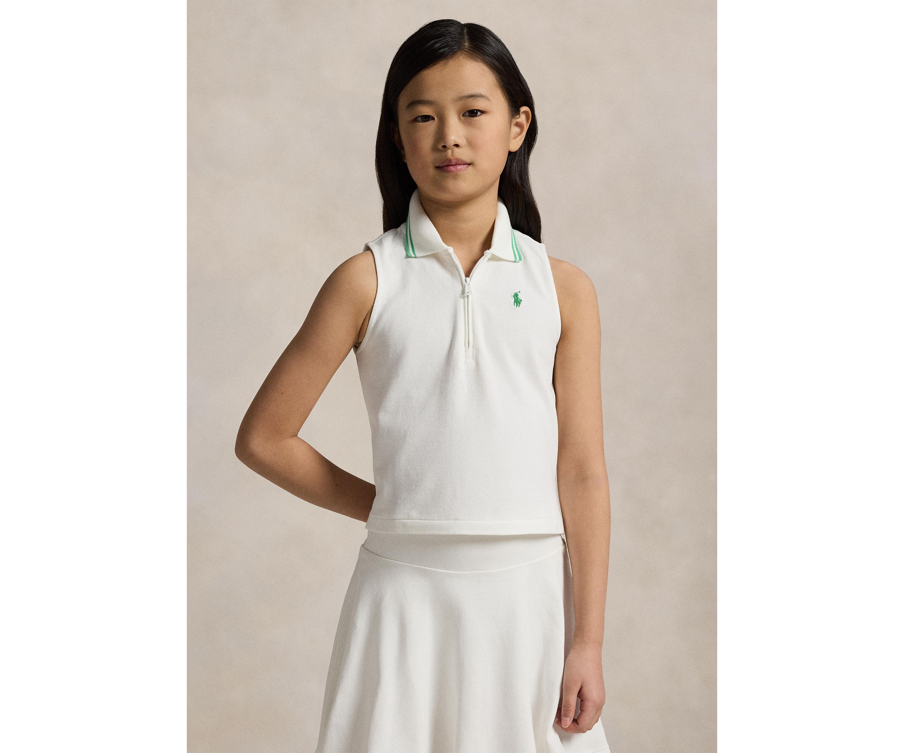 Girls 7-16 Stretch Mesh Half Zip Boxy Polo Shirt