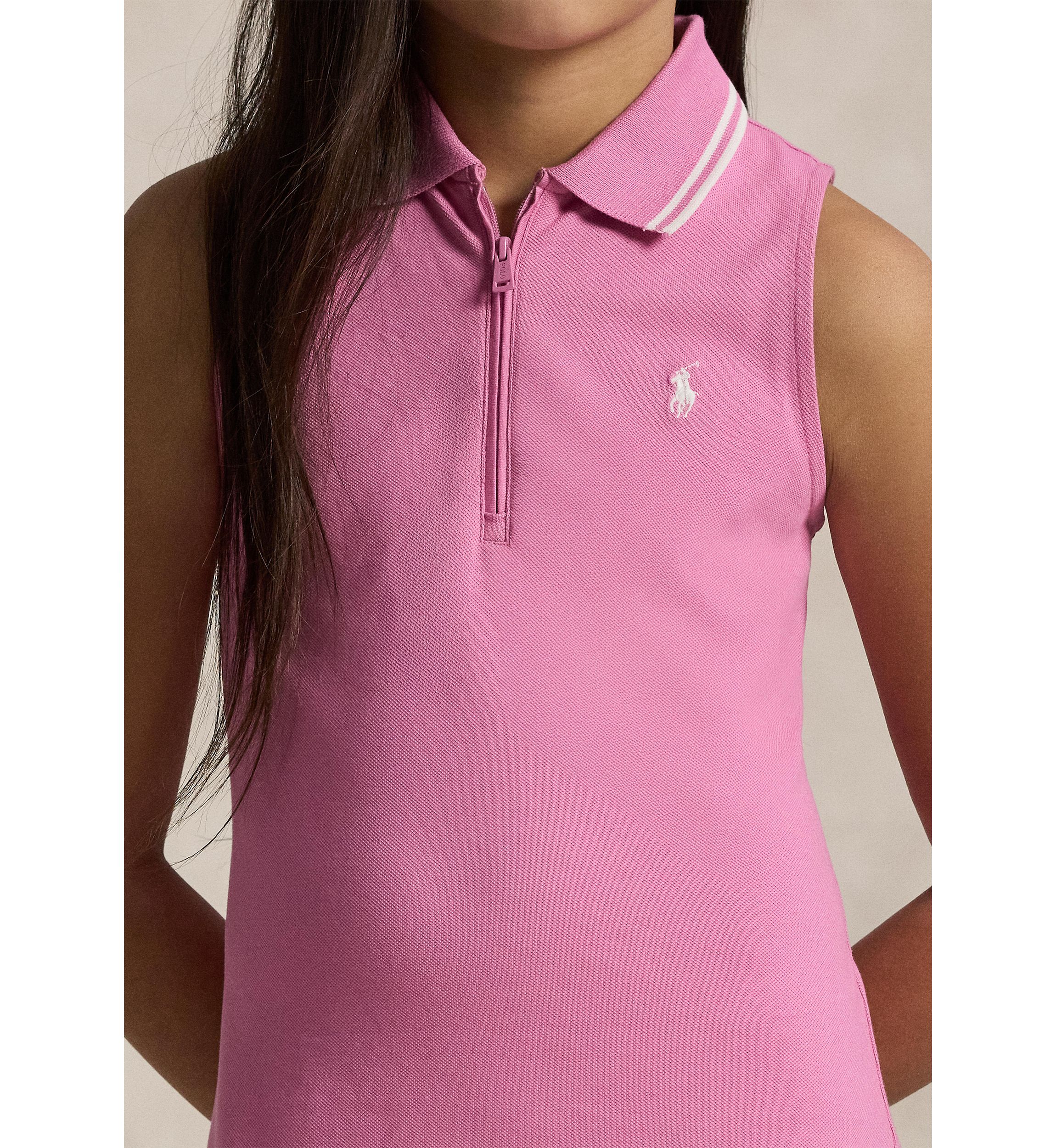 Girls 7-16 Pleated Stretch Mesh Polo Dress