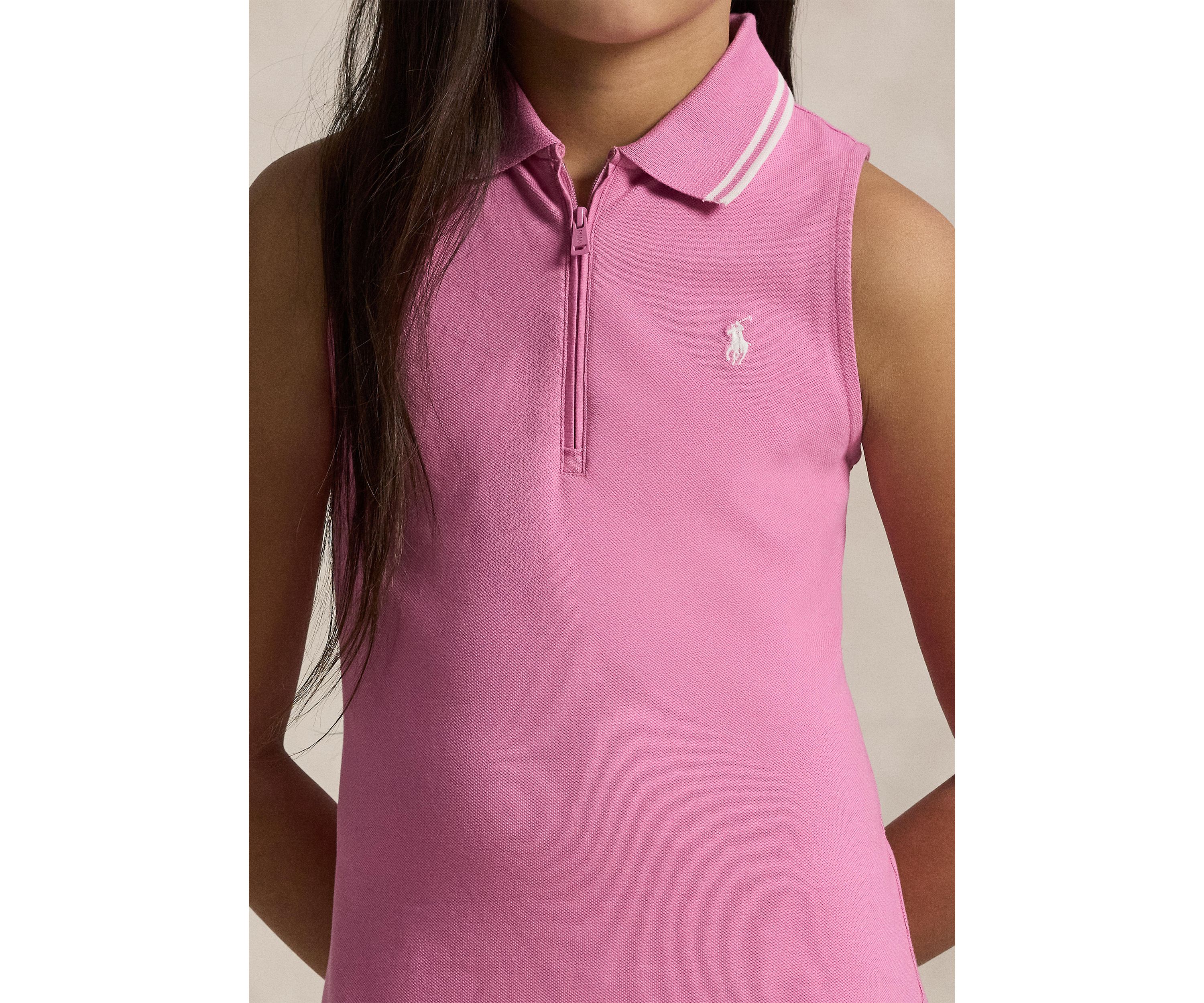 Girls 7-16 Pleated Stretch Mesh Polo Dress