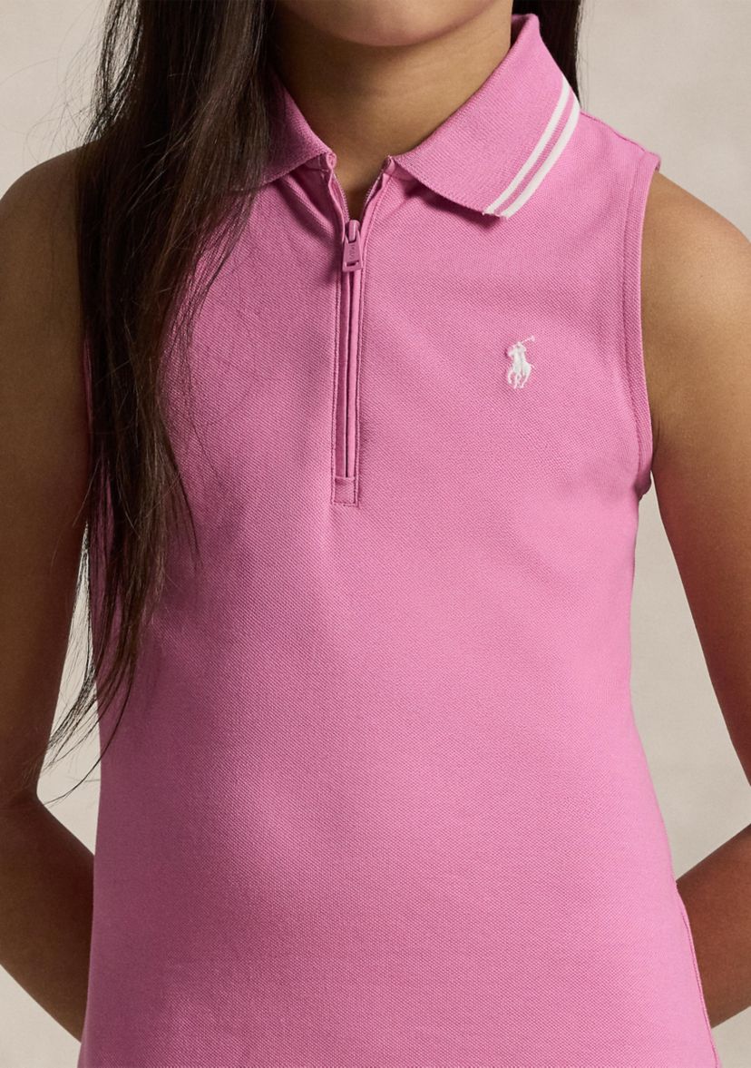 Girls 7-16 Pleated Stretch Mesh Polo Dress