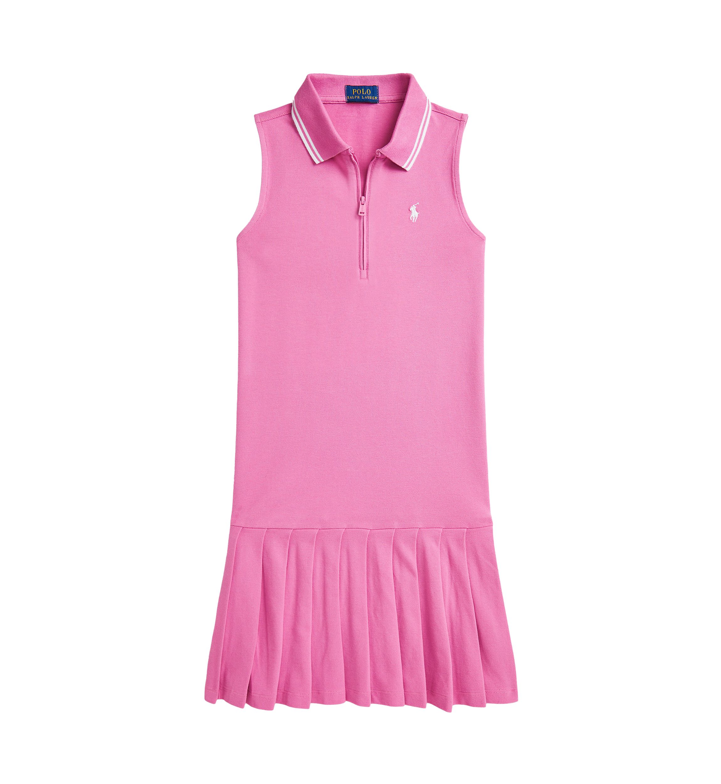 Girls 7-16 Pleated Stretch Mesh Polo Dress