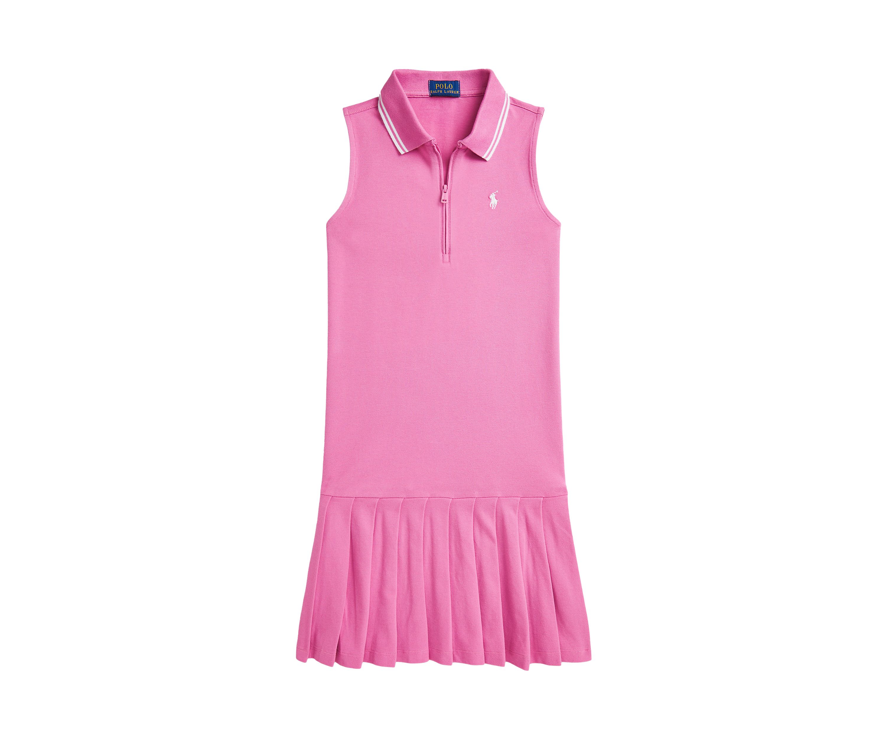 Girls 7-16 Pleated Stretch Mesh Polo Dress