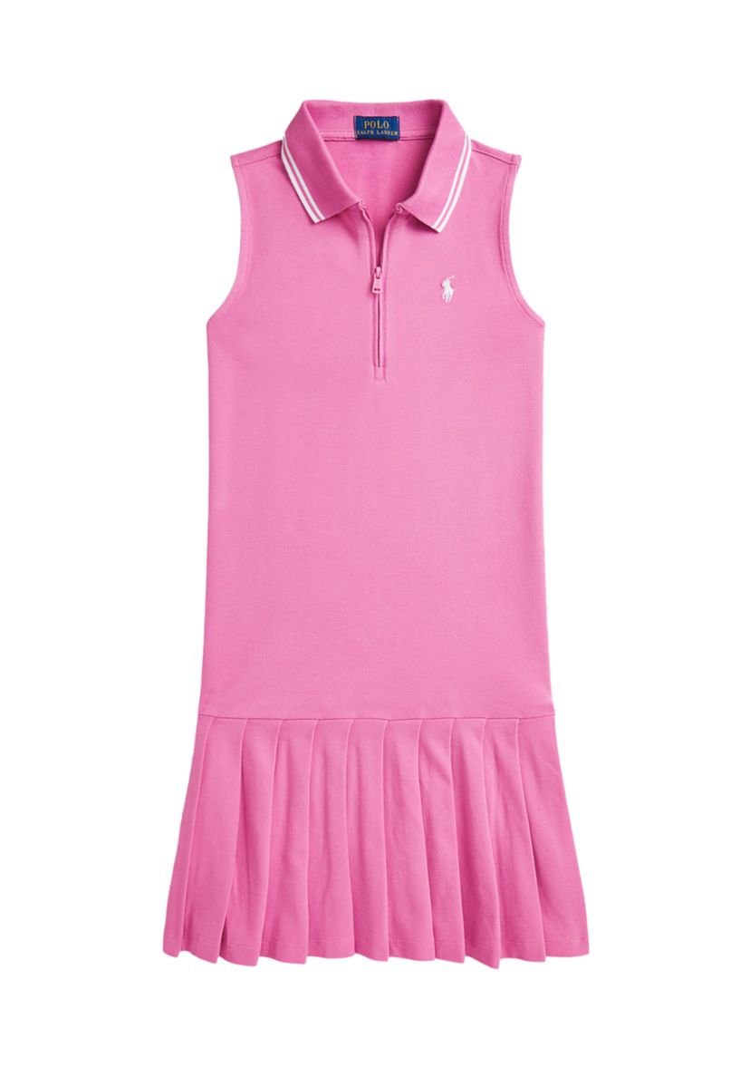 Girls 7-16 Pleated Stretch Mesh Polo Dress