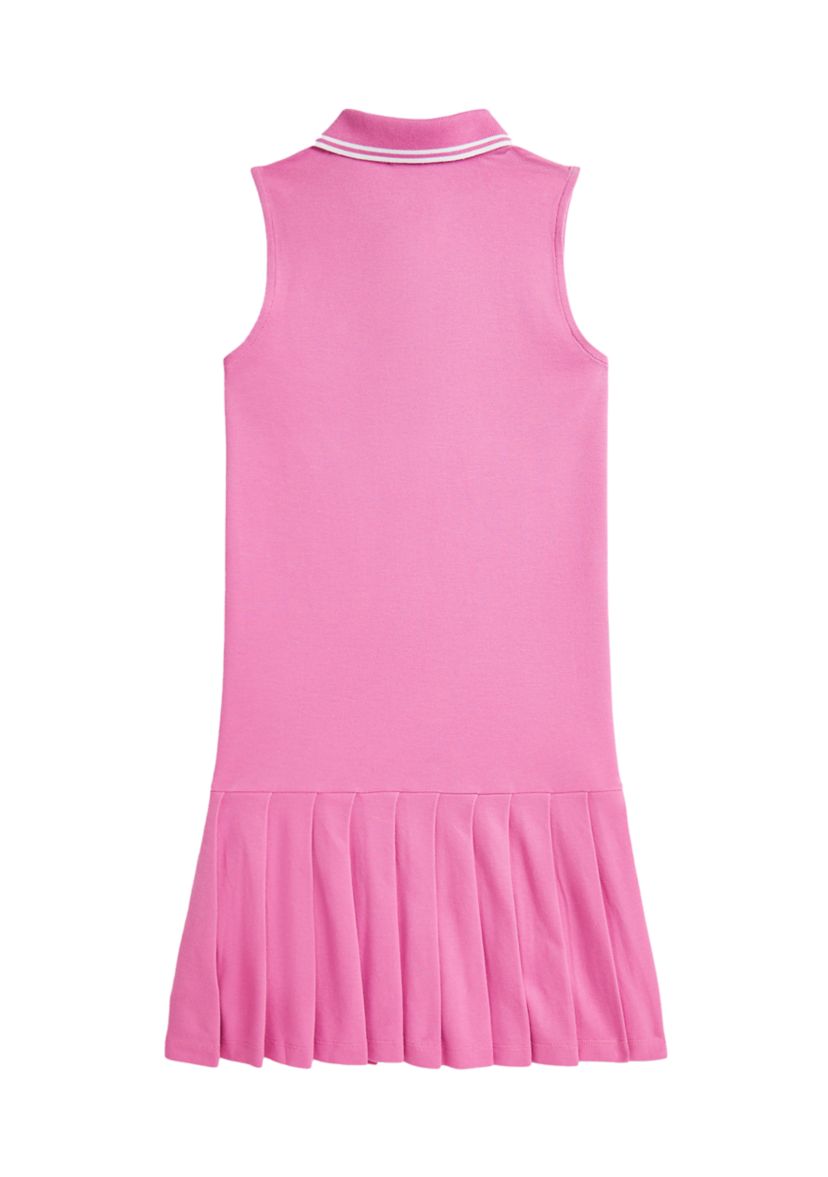Girls 7-16 Pleated Stretch Mesh Polo Dress