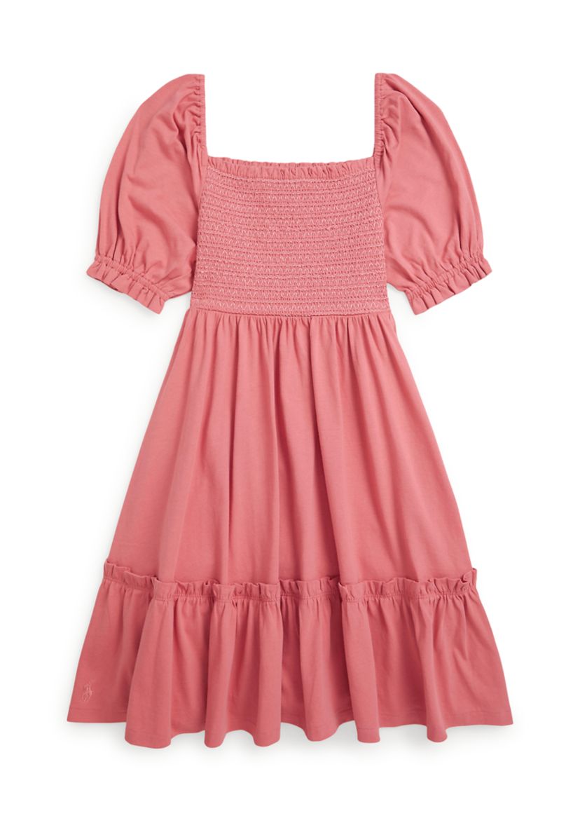 Ralph Lauren Girls 7-16 Smocked Cotton Jersey Dress - Pink - L