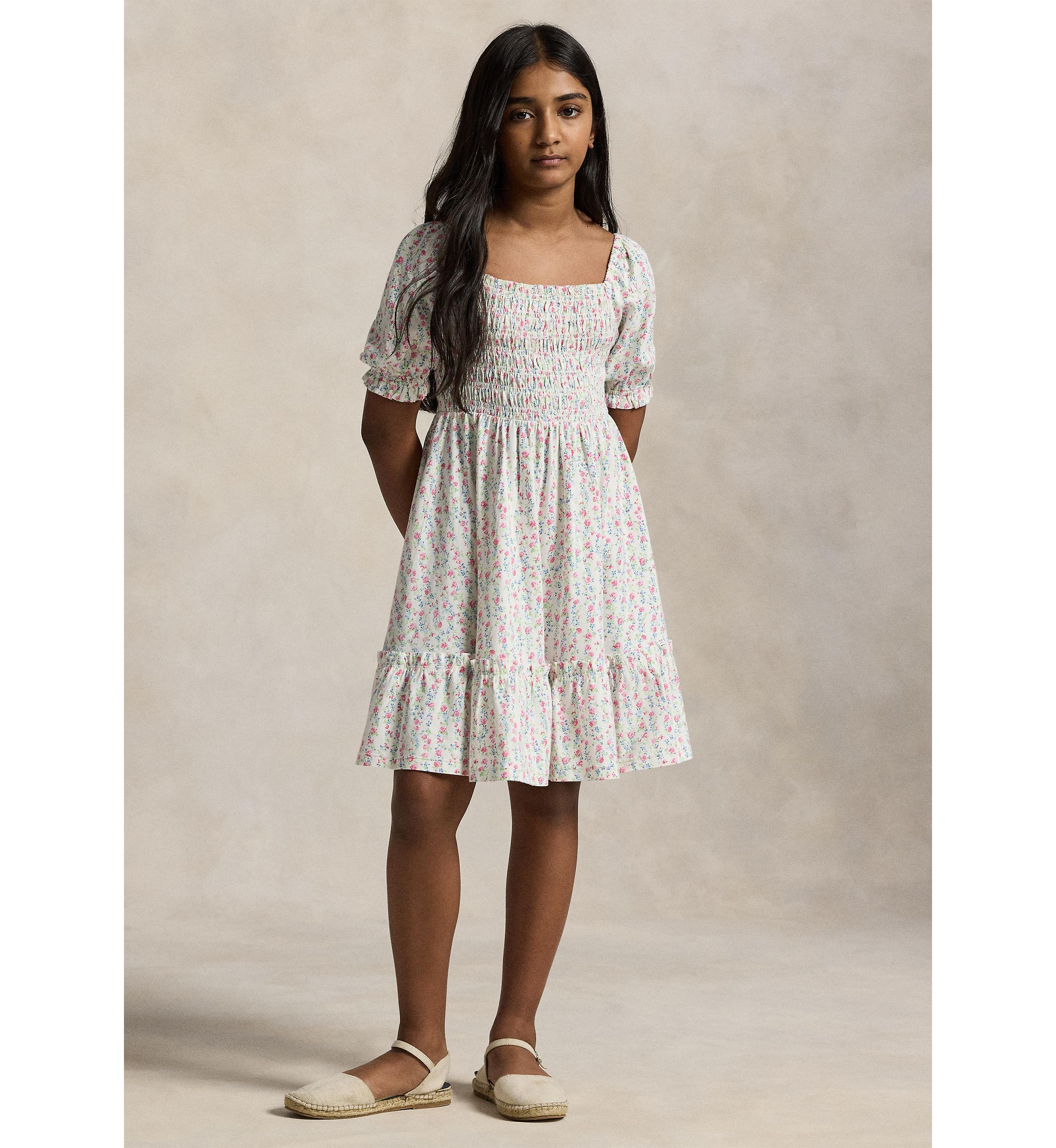 Girls 7-16 Floral Smocked Cotton Jersey Dress