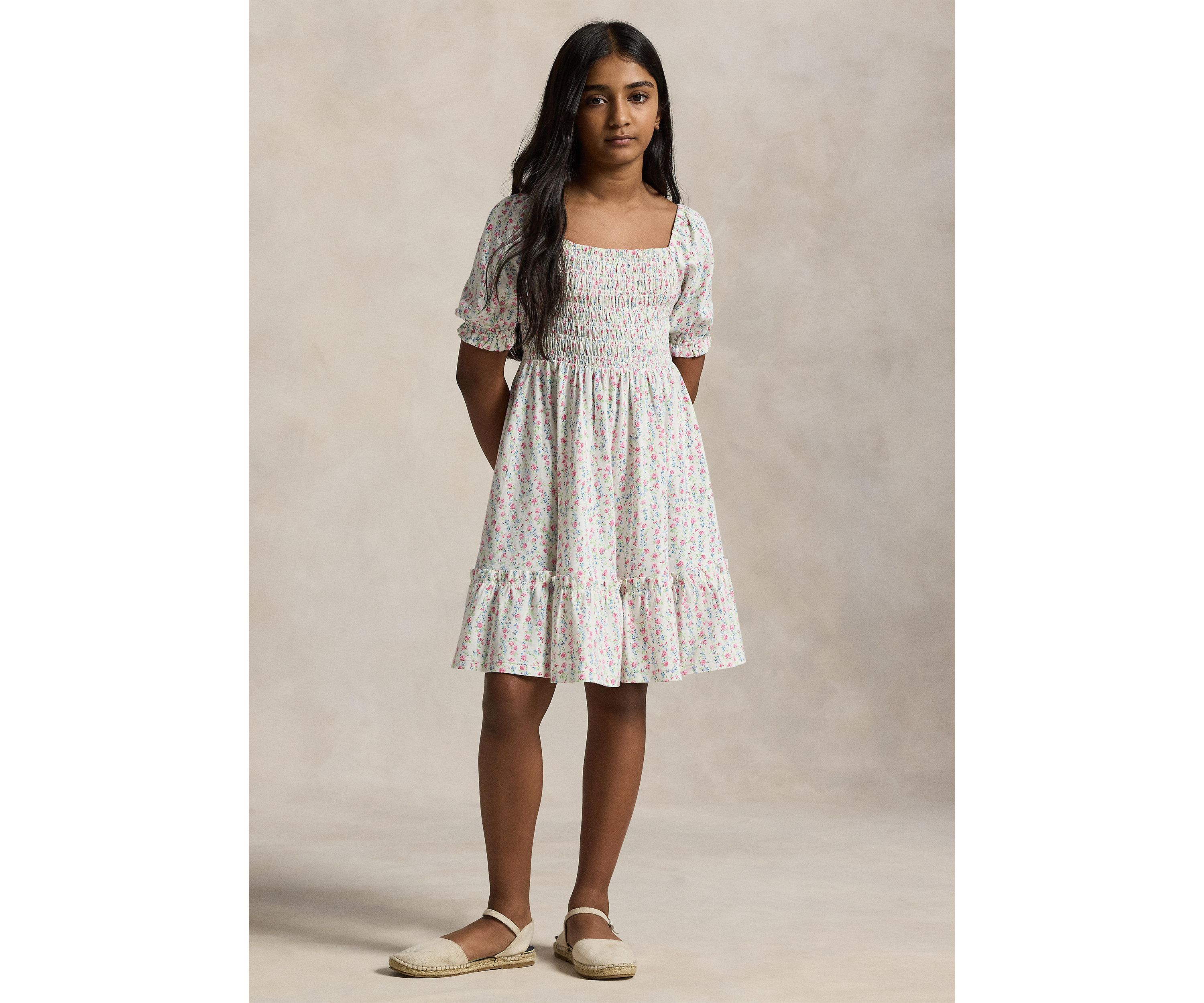 Girls 7-16 Floral Smocked Cotton Jersey Dress