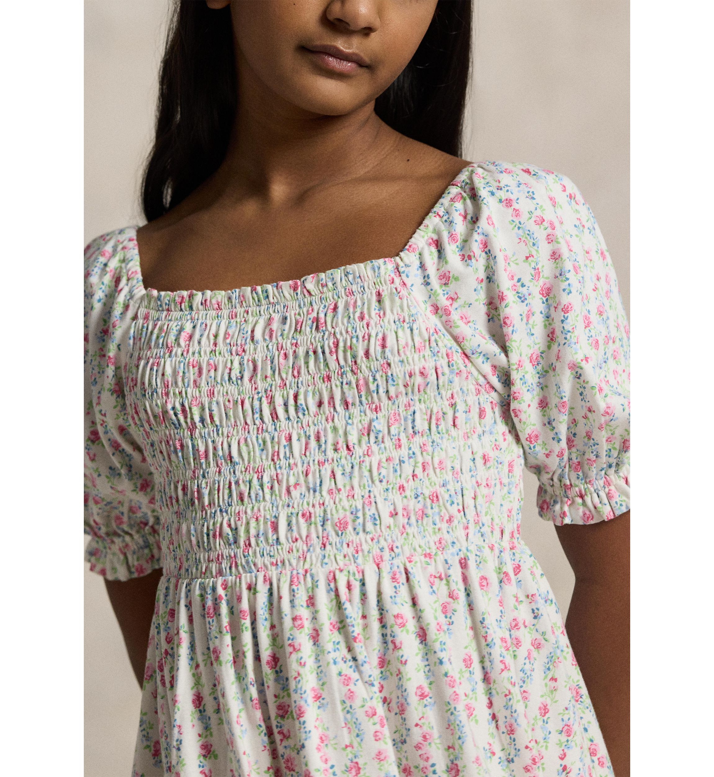 Girls 7-16 Floral Smocked Cotton Jersey Dress