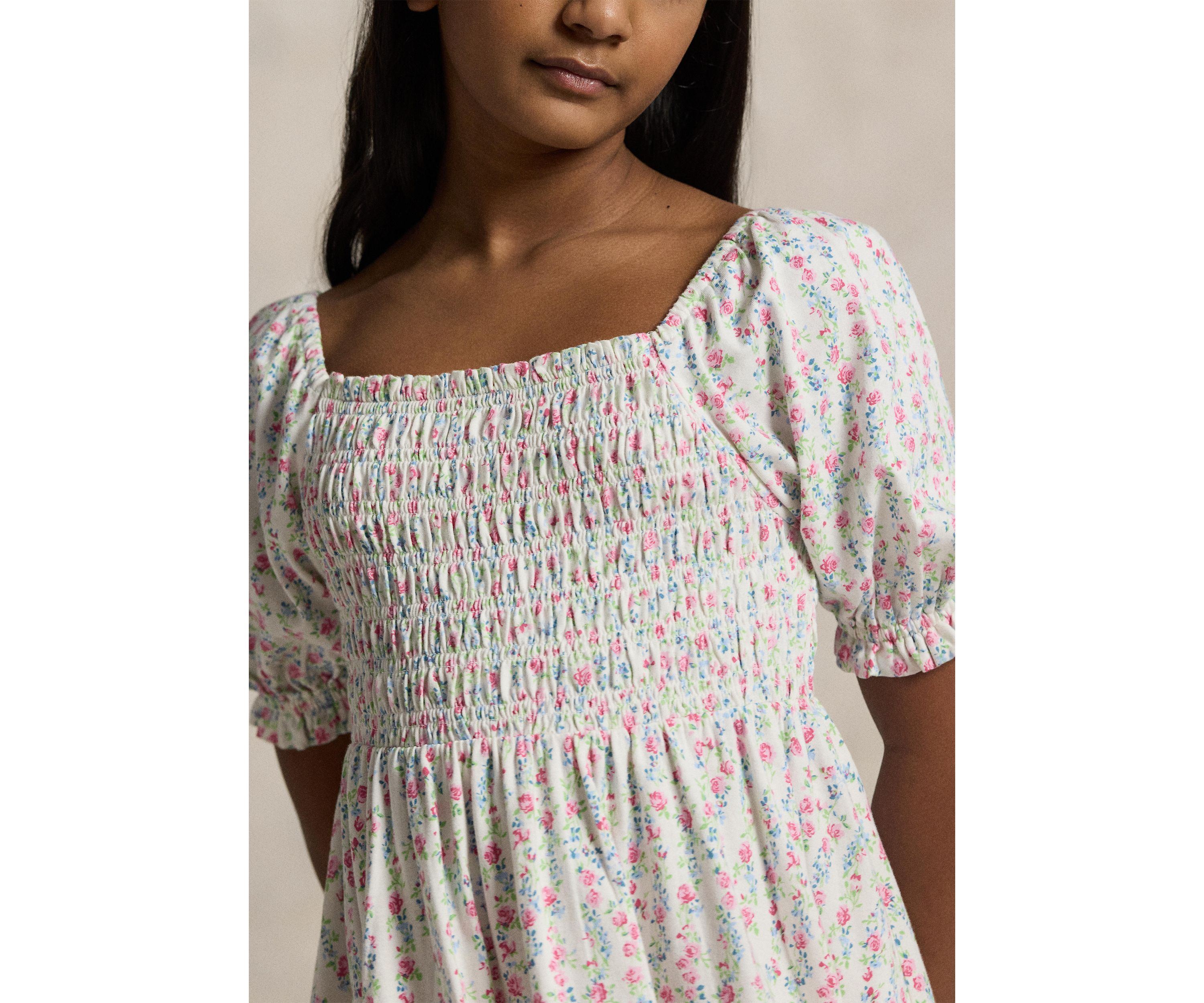 Girls 7-16 Floral Smocked Cotton Jersey Dress